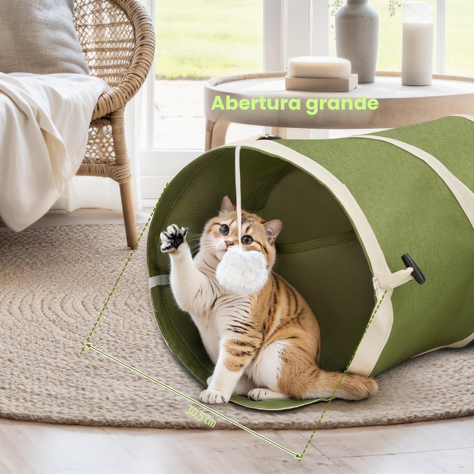 Ownpets Túnel de juego para varios gatos con juguetes interactivos, diseño de cactus expandible, 25 cm de diámetro, plegable para un fácil almacenamiento, ideal para entretenimiento de gatos en