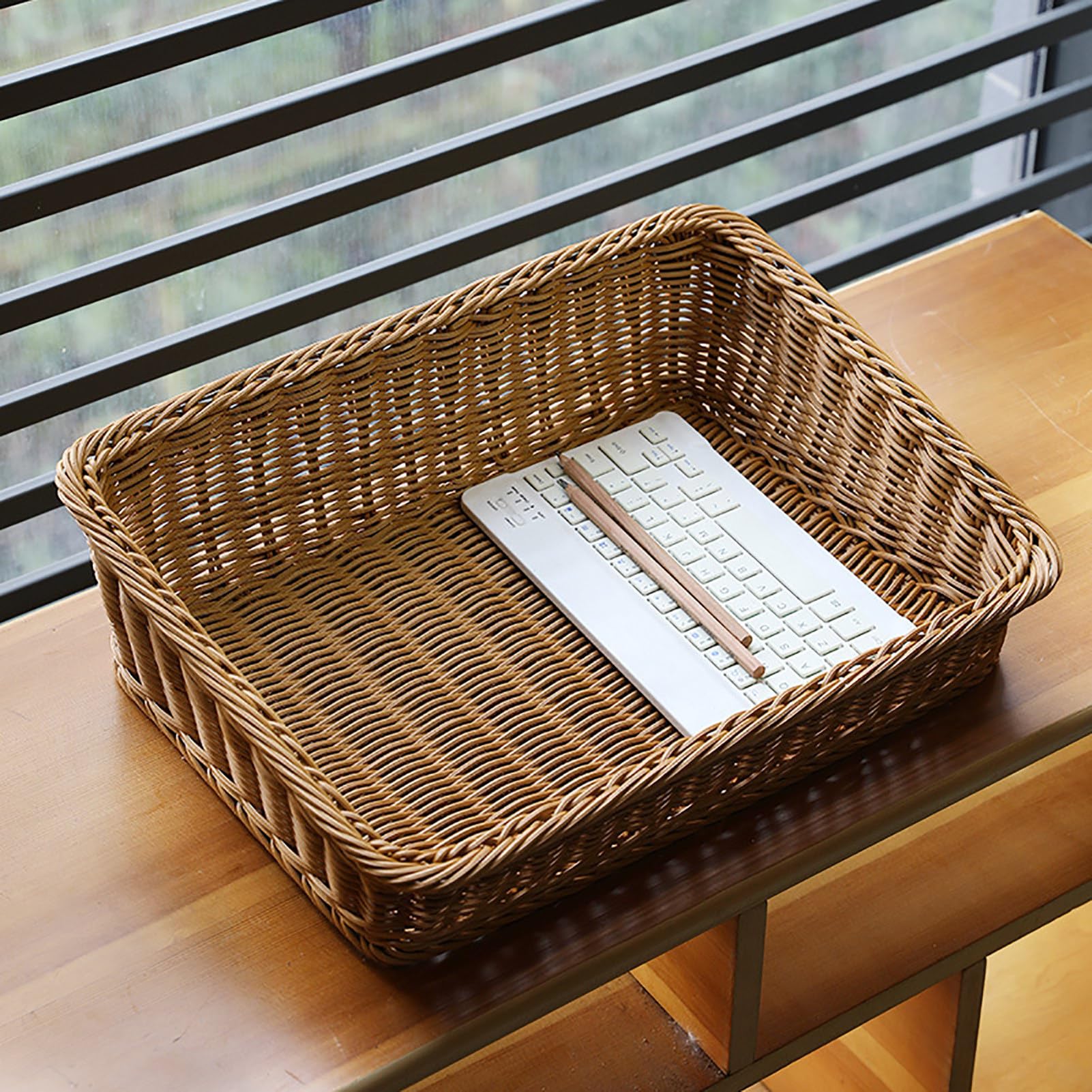 BM Cestino Portaoggetti Bagno Effetto Rattan, Set di 3 Cestini Bagno da