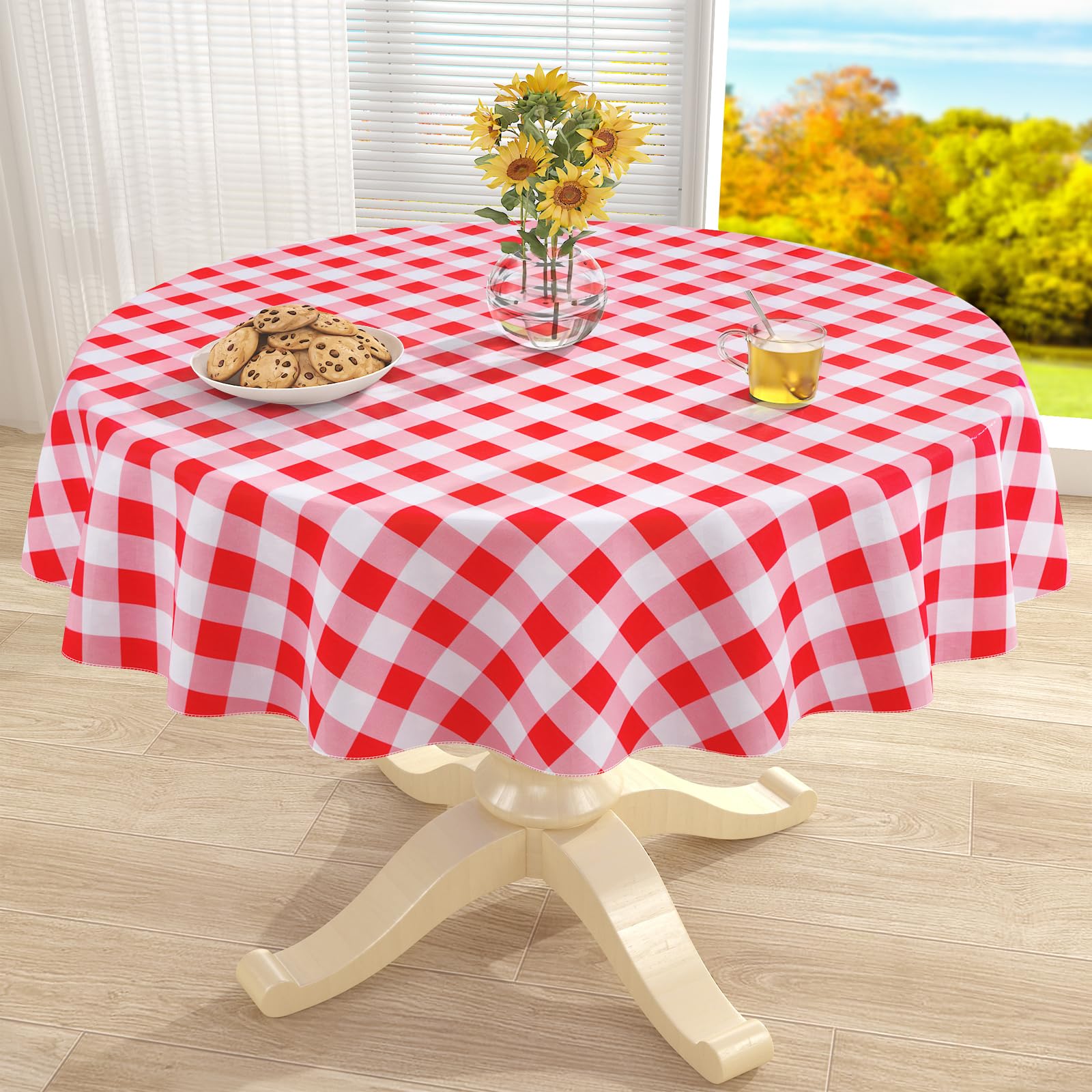 misaya Round Waterproof Vinyl Table Cloth, Flannel Backed Tablecloth