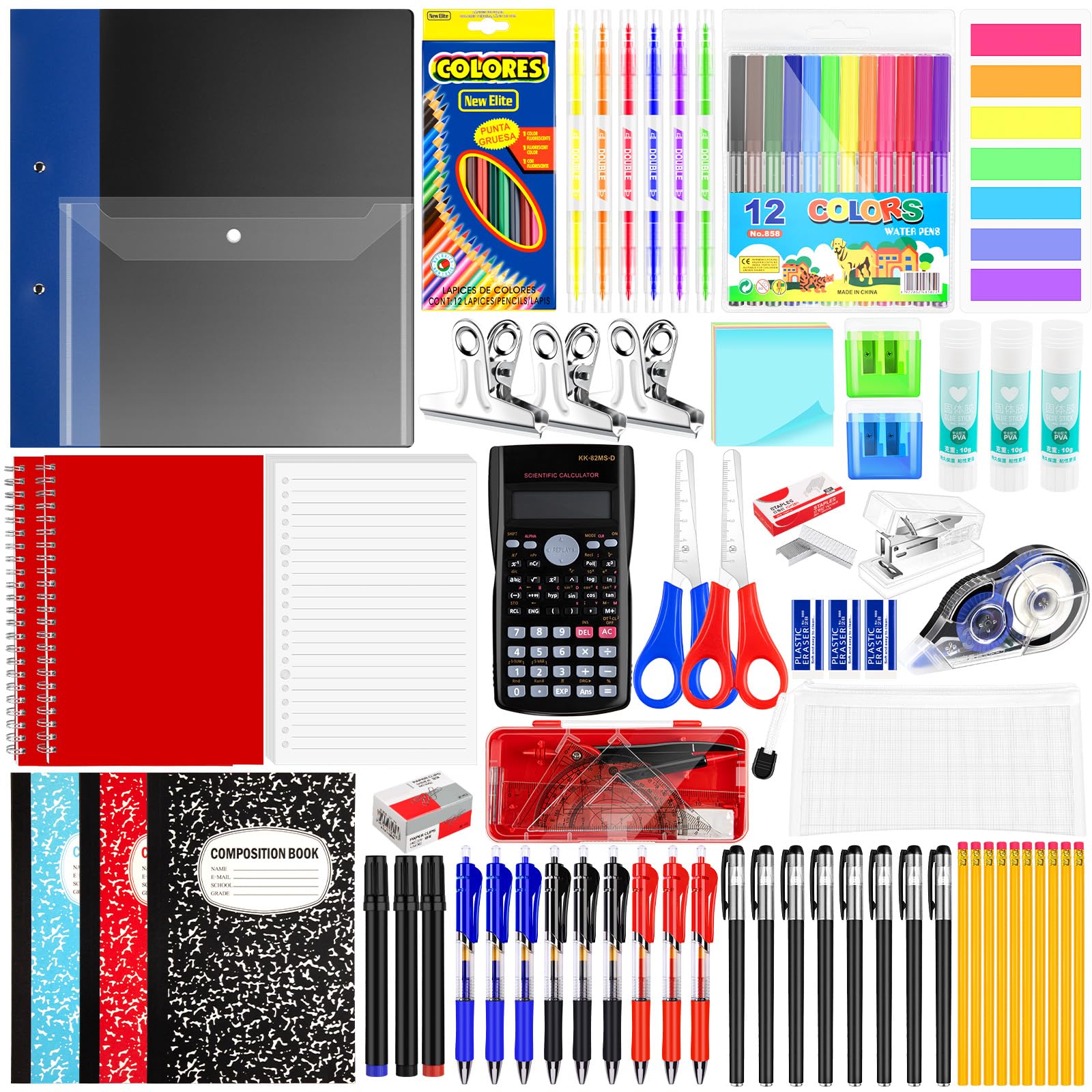1 kit de fournitures pour la rentrée scolaire pour élèves de 7 à 12 ans en vrac pour la rentrée scolaire comprend des marqueurs de carnet, un crayon et bien plus encore de fournitures pour la rentrée