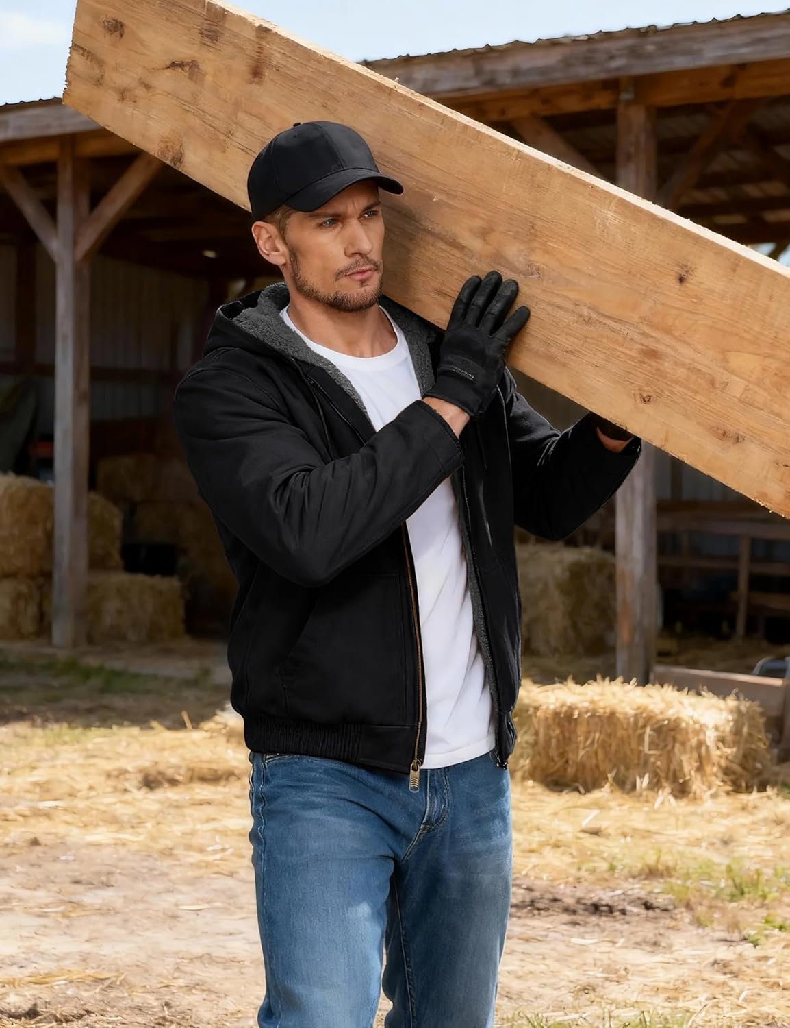 TACVASEN Men's Work Utility Jackets Duck Canvas Waterproof Jackets Heavy Duty Coats Winter Sherpa Fleece Lined Hoodies - Image 2