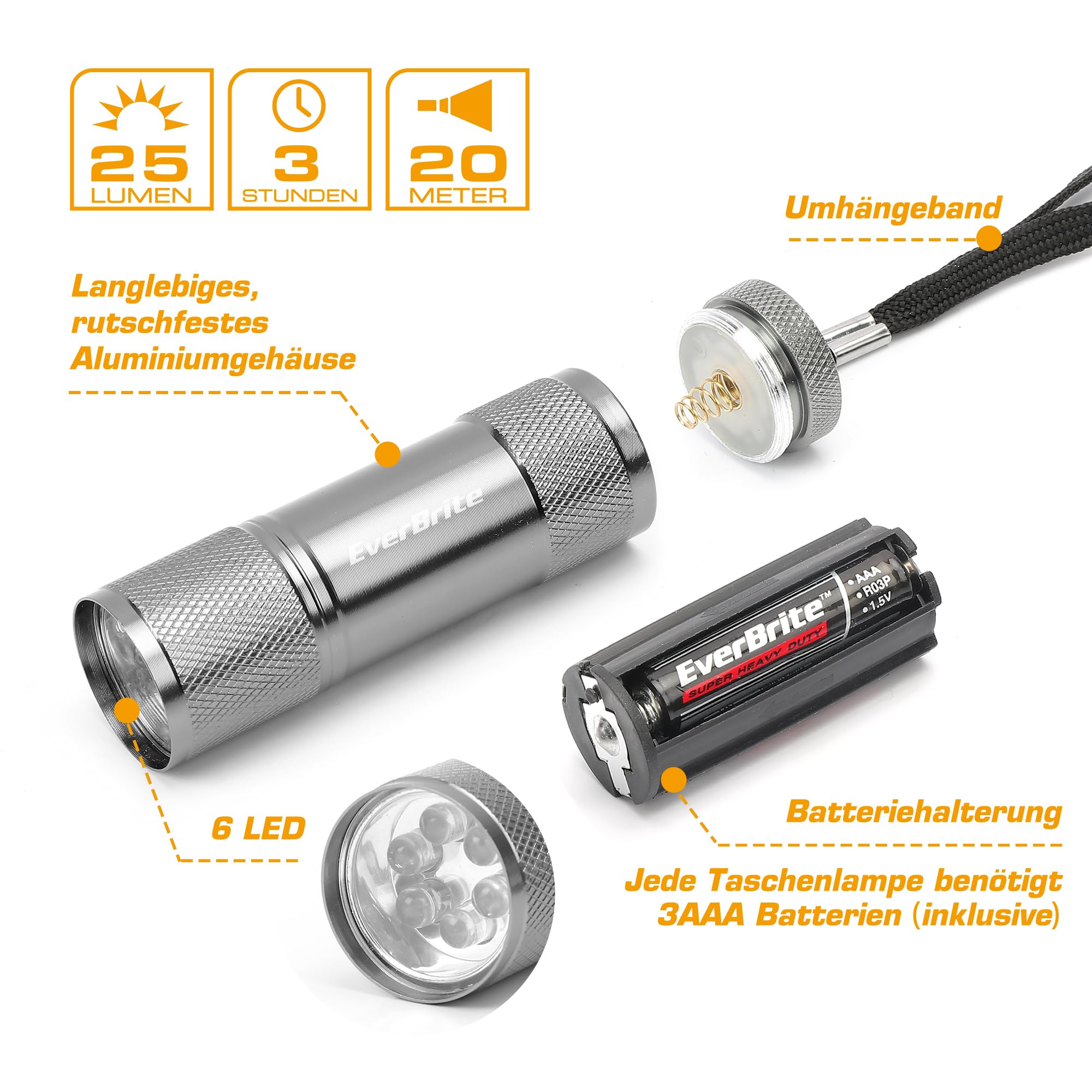 EverBrite 18tlg. LED Taschenlampen Set, mini kleine Taschenlampe mit Lanyard und 54 AAA Batterien, Mitgebsel Gastgeschenke Handlampe für Notfall, Outdoor, Camping