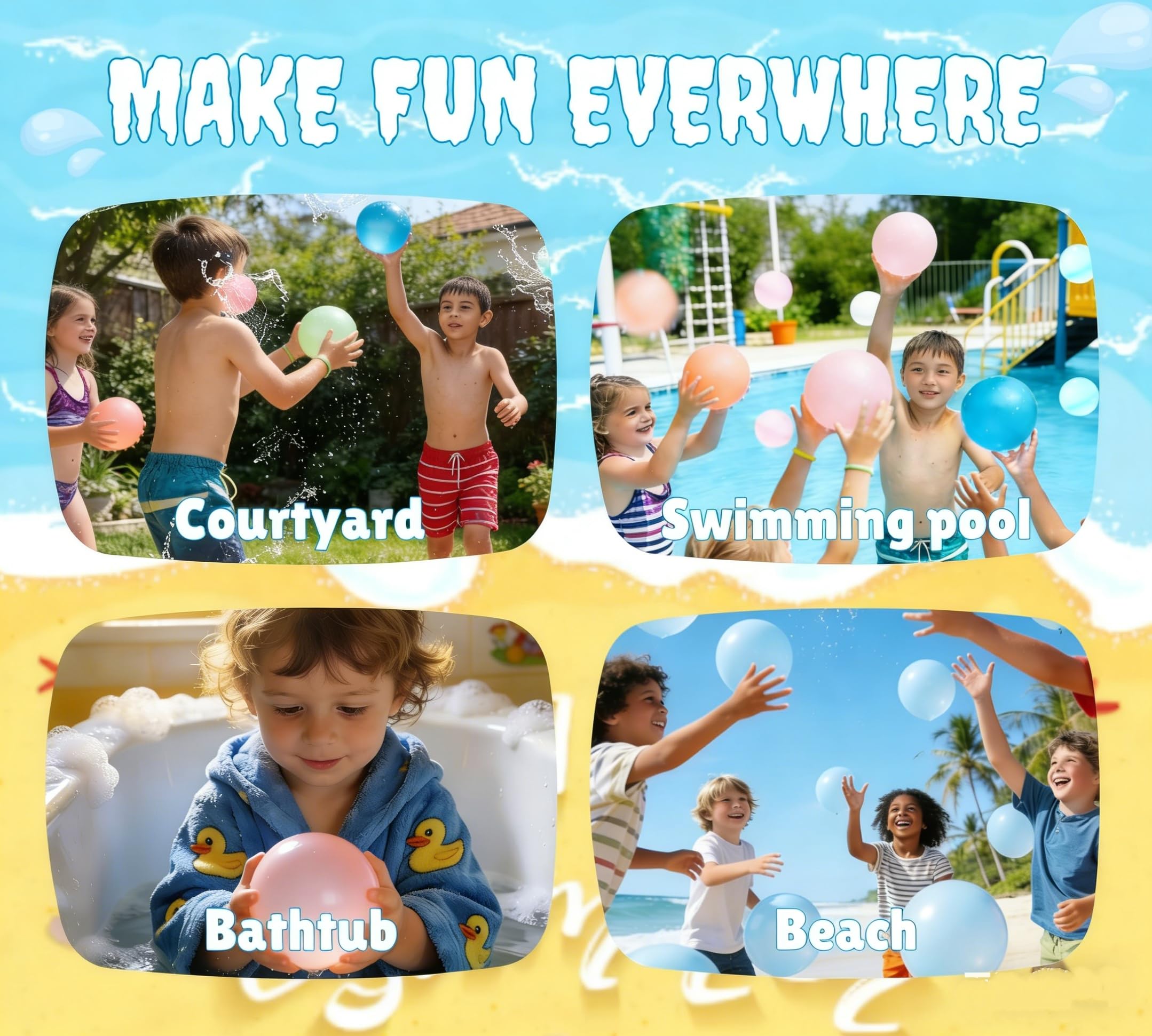 Wasserbomben Wiederverwendbar, Silikon Wasserbombens Selbstschließend mit Netzbeutel, Wasserballoons Sommer im Freien für Strand, Poolparty, Wasserspielzeug