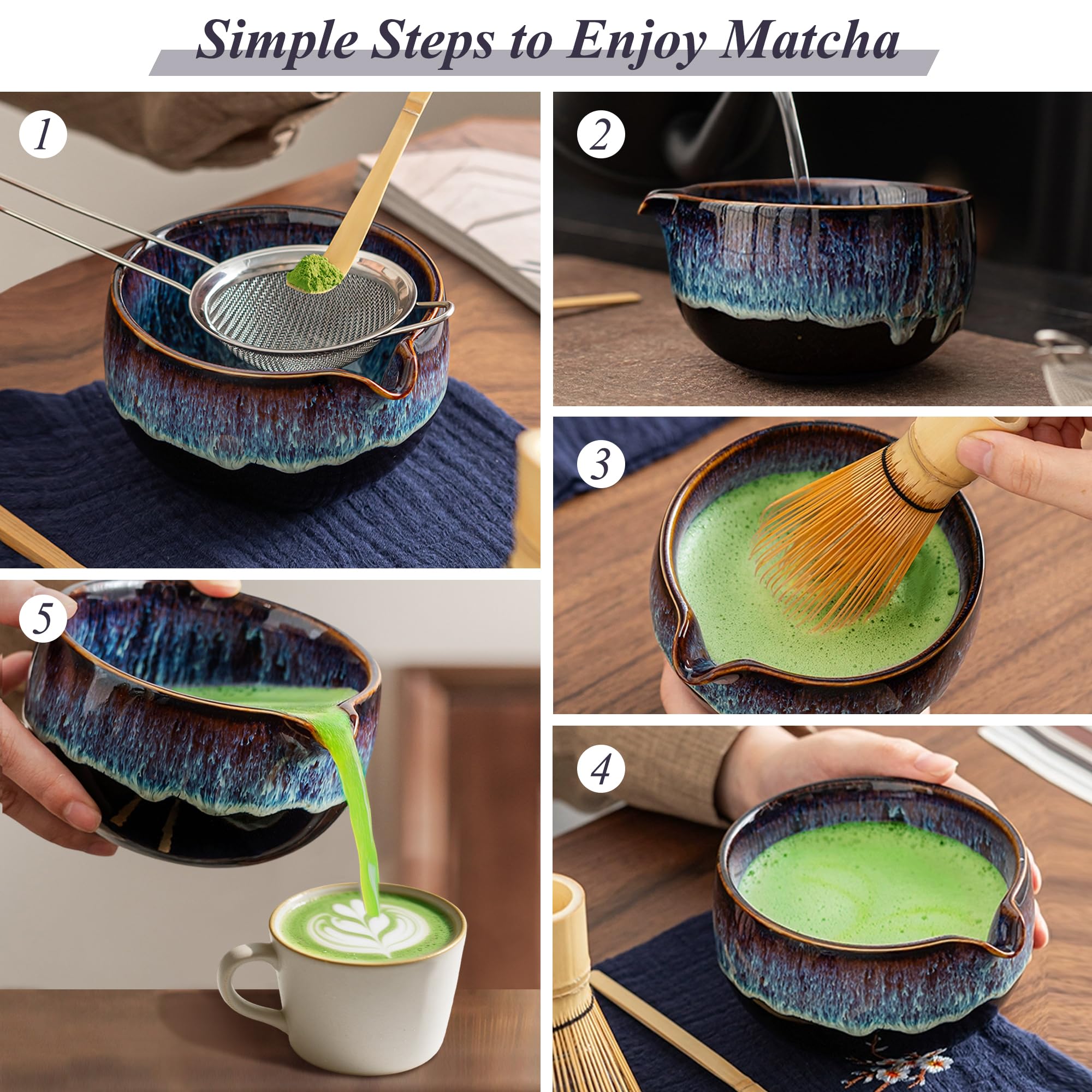 Zestaw do herbaty matcha, 2 sztuki, z ceramiczną miotłą matcha, minimalistyczne akcesoria do matchy dla początkujących, do domu, biura lub jako prezent.