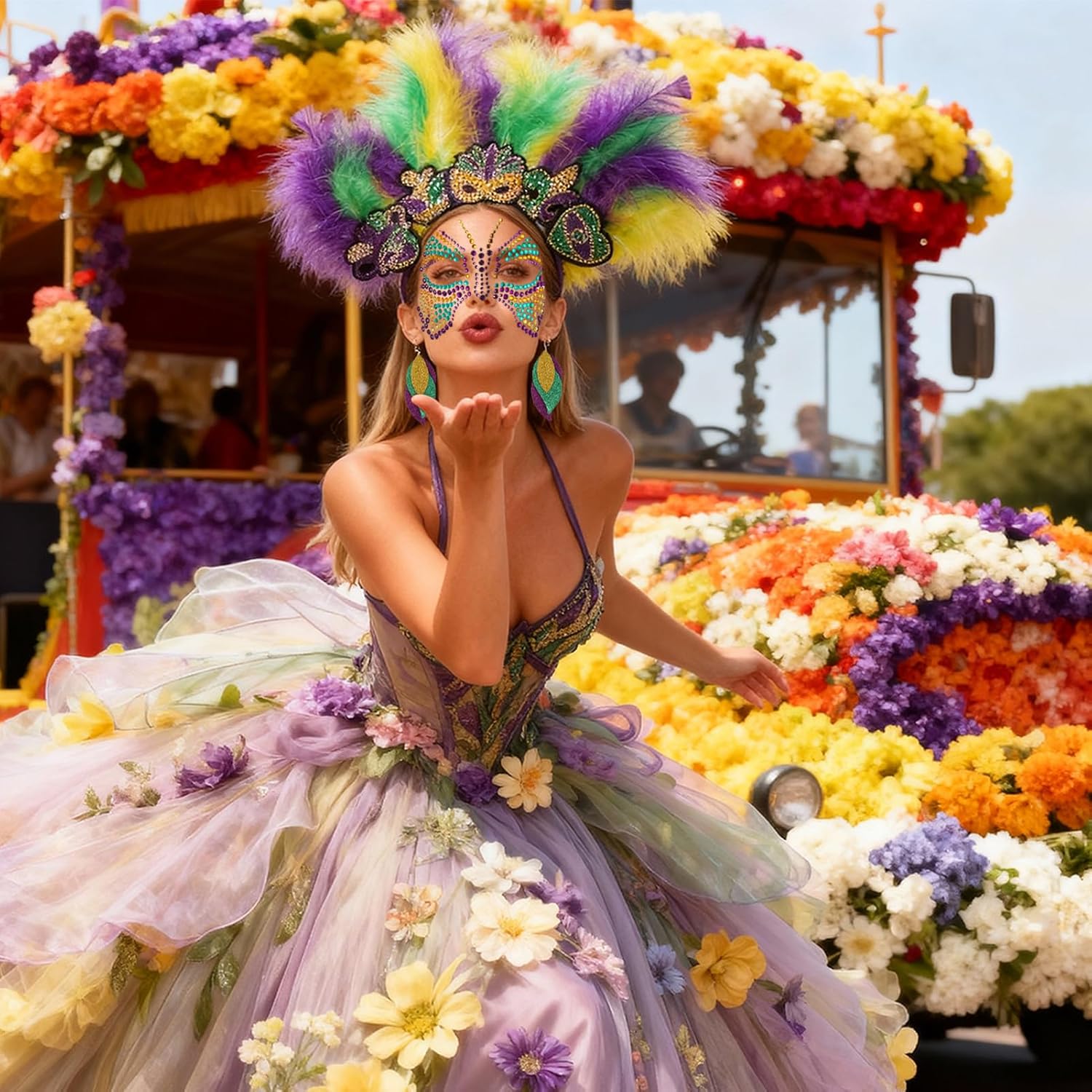 Halloween Carnival Mask Costume Accessory Set, Faux Feather Headpice Butterfly Diamond Face Stickers Headband Beads Necklace Earrings for Anniversary Carnival Festival Outfit Women - Image 3