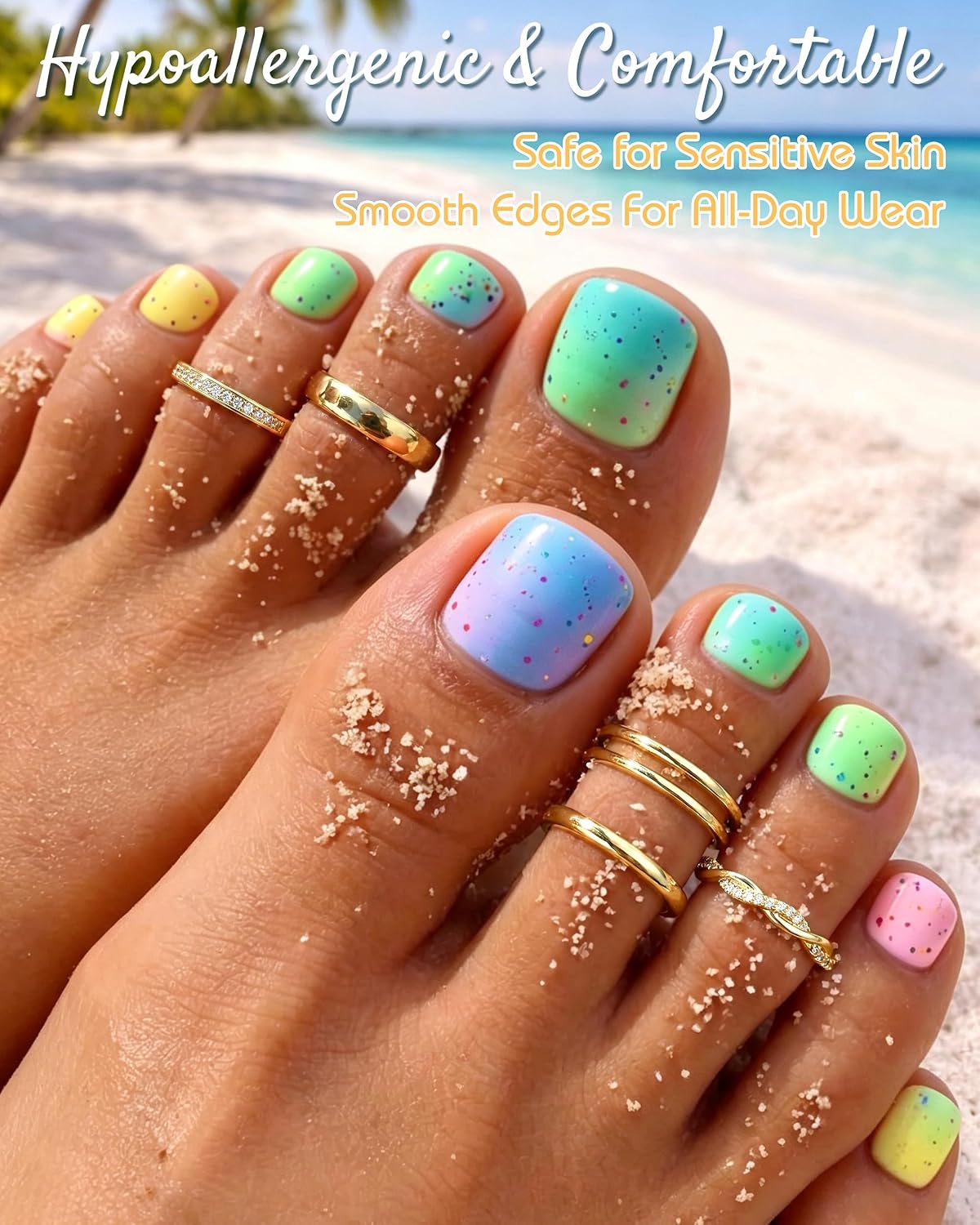 Besteel 6PCS Toe Rings for Women - 14K Gold Filled Toe Ring Non Tarnish Silver Adjustable Simple Open Band Hug CZ Chunky Flower Toe Rings Set Trendy Summer Beach Foot Jewelry for Women