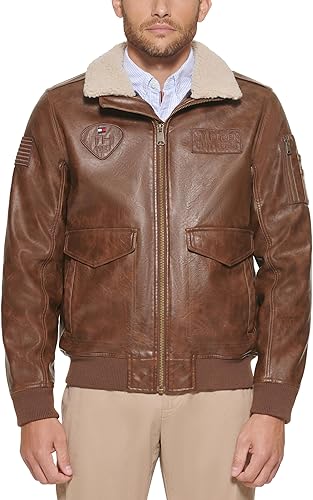 Tommy Hilfiger Chaqueta bomber de piel sintética para hombre