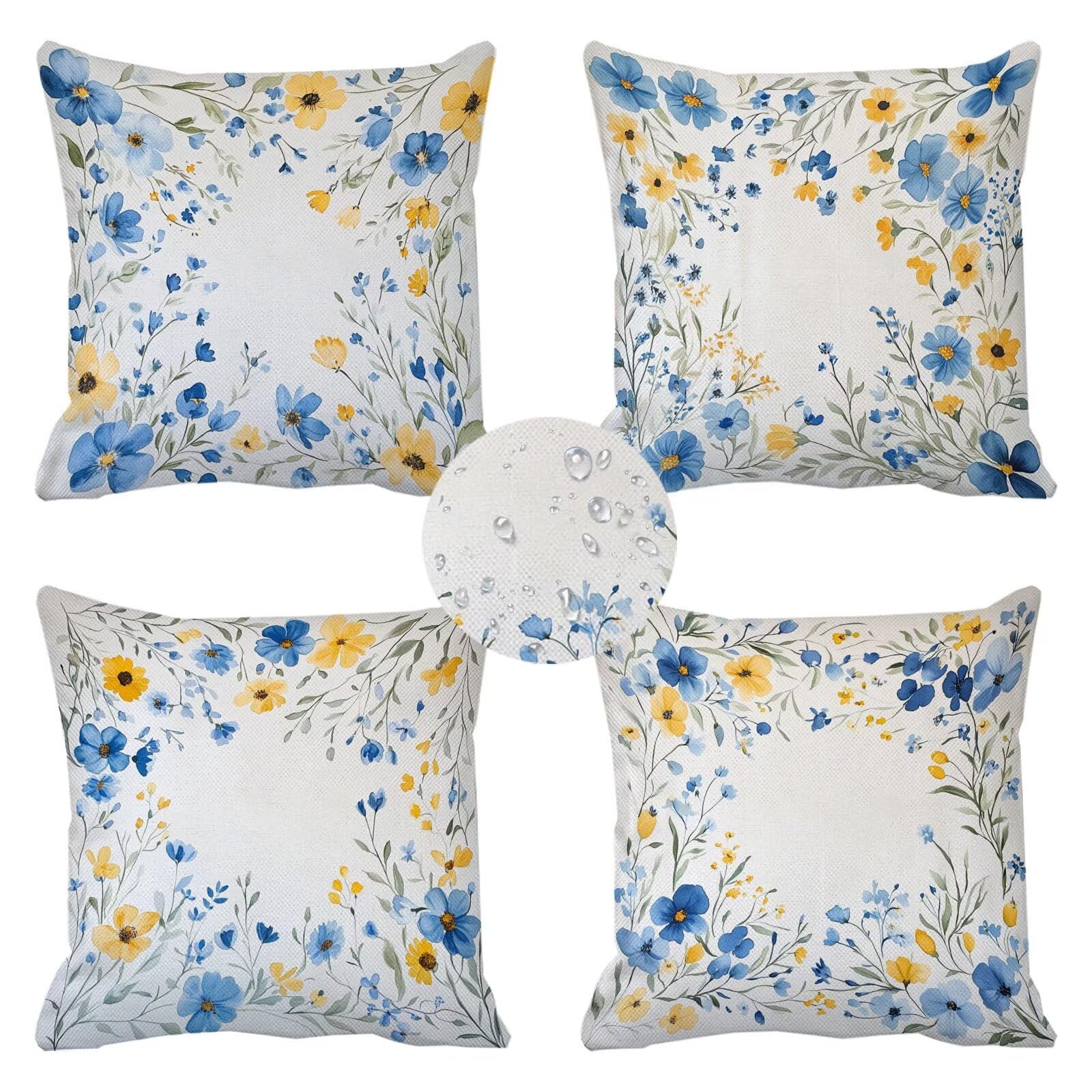 Housse de coussin bleu motif lin beige raffinement intemporel pour canape et lit