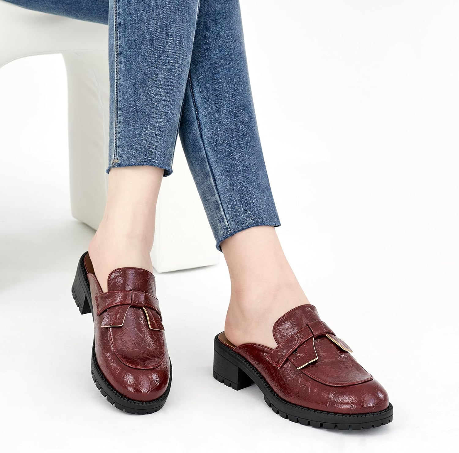 Ecetana Mules for Women Dressy Comfortable Slip on Chunky Backless Loafers Casual Slides Shoes for Business Fashion - Image 3