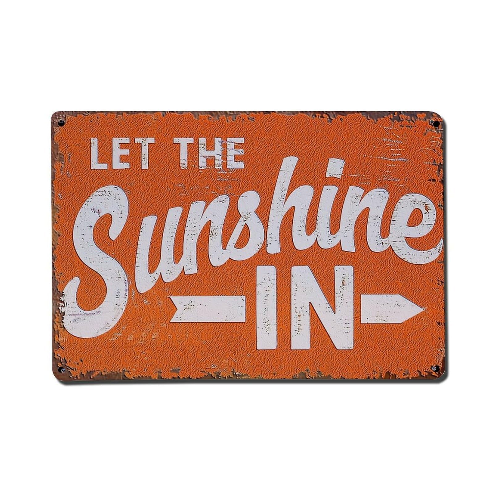 Jdfenggu Vintage Let The Sunshine In Sign Retro Metal Tin Sign, Metal Poster For Bar, Home, Man Cave, Kitchen, Laundry Room Art Decor 8X12 Inch