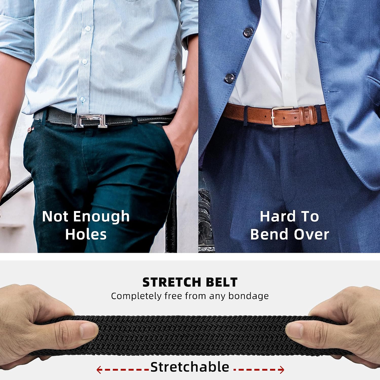 Men's Stretch Belt - Woven Braided Web Belt for Golf, Casual Wear, and Jeans(1 3/8 Inches)