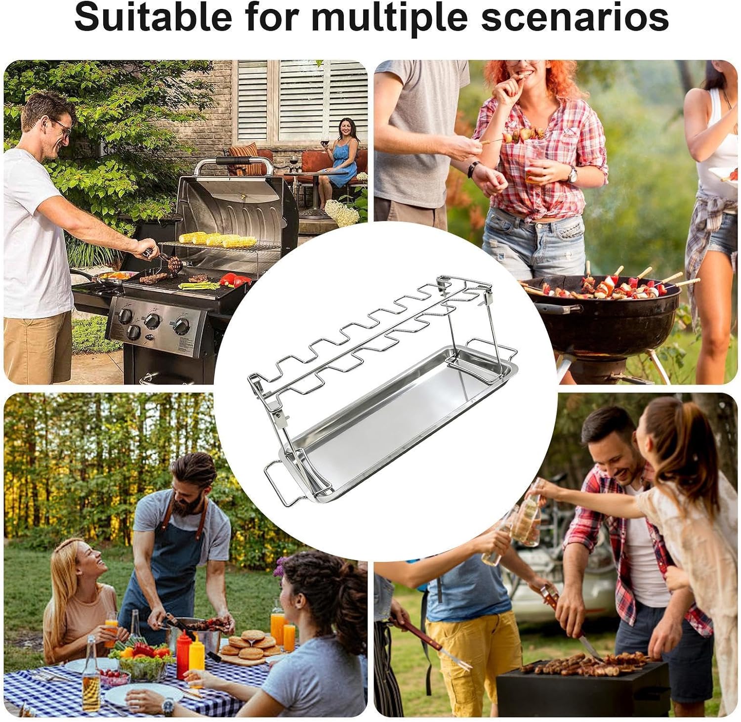Chicken Leg Rack, 14-Slot Stainless Steel Stand, Durable BBQ Grill Access image 5