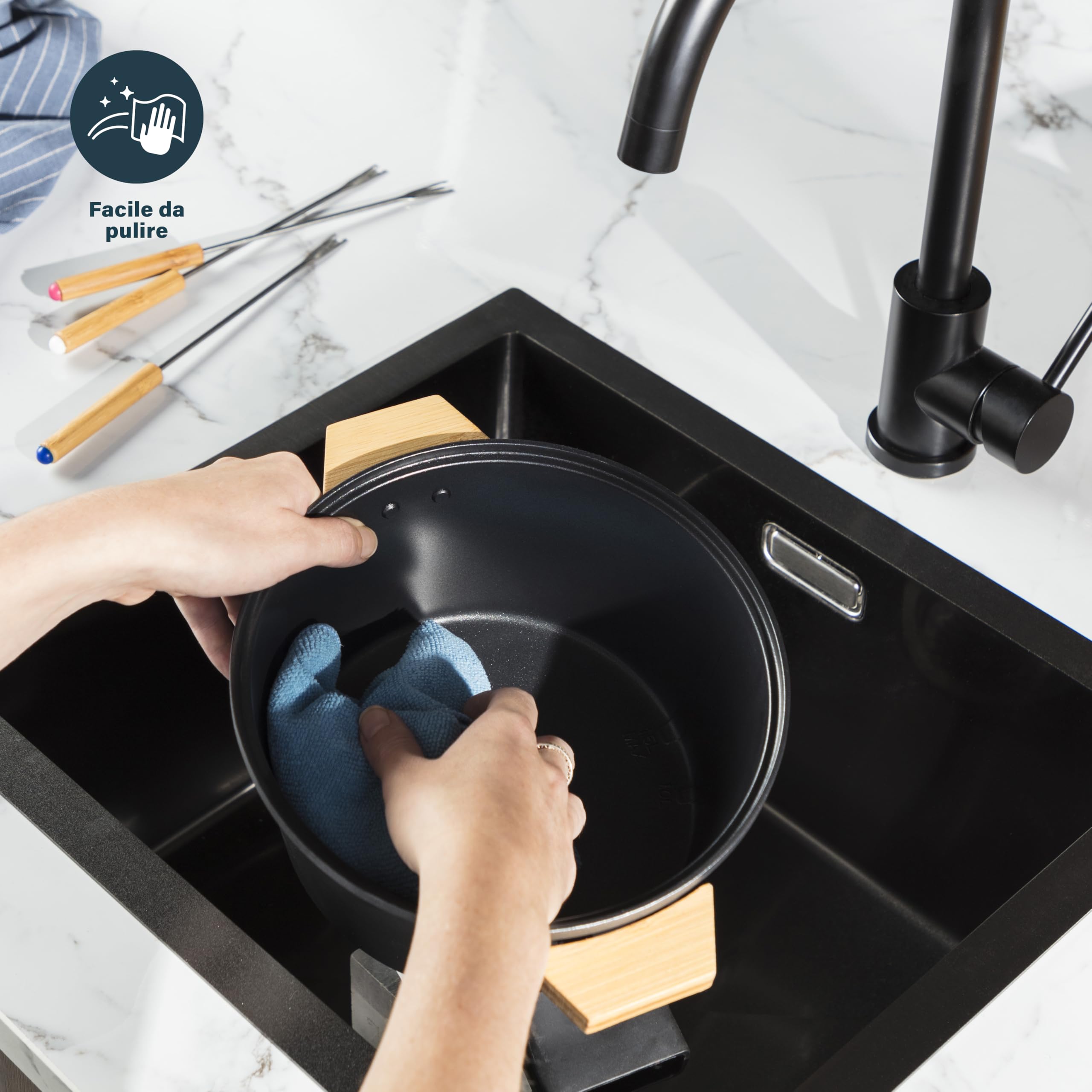 Princess Fonduta Pure Nera 1,5 L 8 forchette Supporto in bambù Rivestimento antiaderente