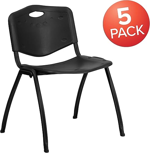 Miniatura 2 de Flash Furniture HERCULES Series - Silla apilable de plástico negro con capacidad de 880 libras