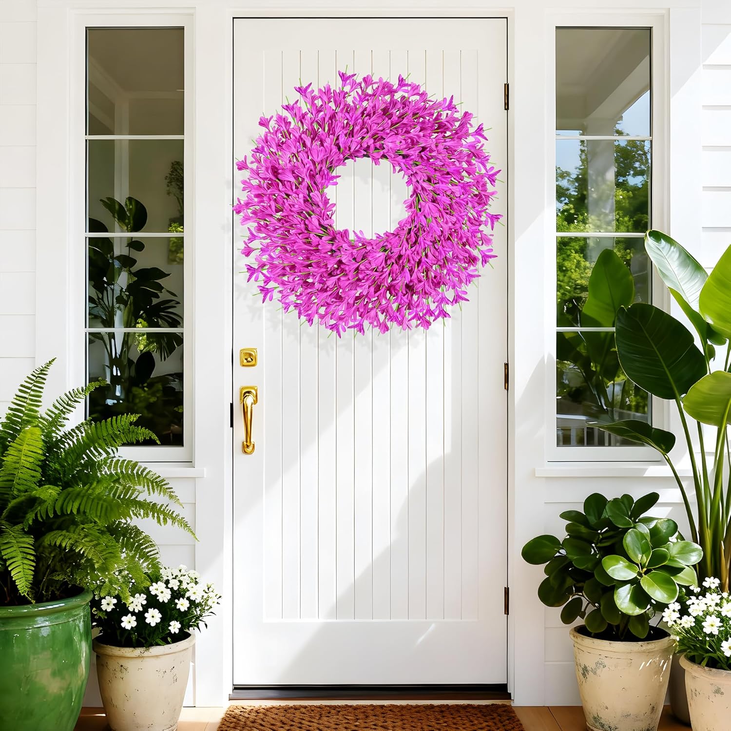 26 Inch Spring Wreaths for Front Door Large Easter Valentines Forsythia Floral Summer Spring Door Wreaths Outdoor All Season Spring Decor for Home Porch Room Window Wall Farmhouse Decor(Rose red) - Image 4