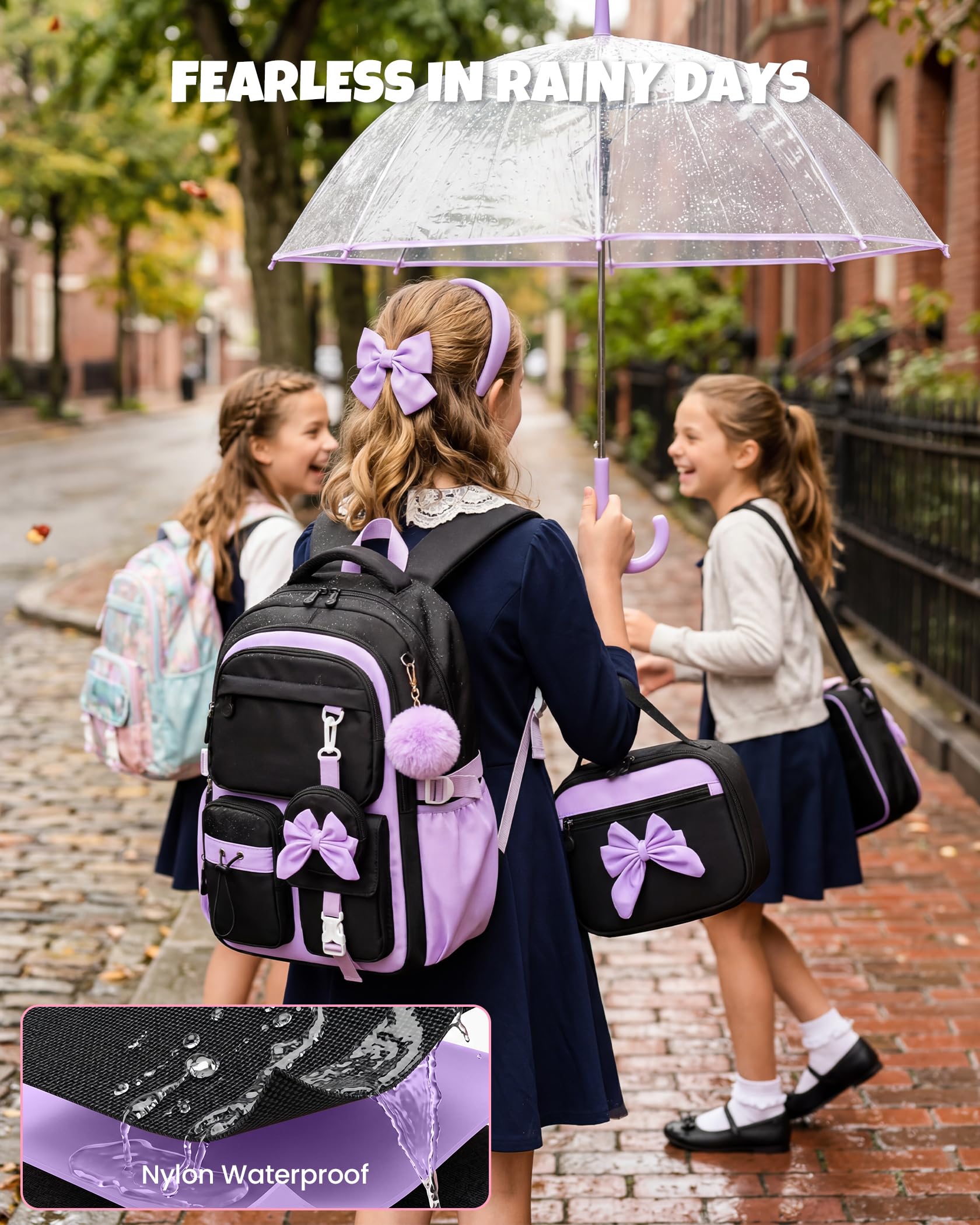 Amythe Set 3 Pezzi Zaino Ragazza 3a-7a Elementare | Zaino Adolescente Sacca Pranzo Astuccio Impermeabile 24L Elementari Medie
