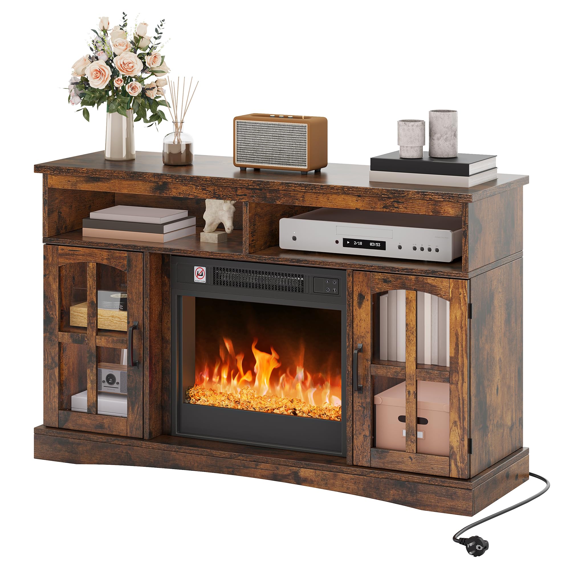 YITAHOME Chimenea eléctrica con calefacción, Chimenea eléctrica para la Sala de Estar con Efecto de Llama, Llama Ajustable, Temporizador de 1-8 Horas, protección contra sobrecalentamiento, función de