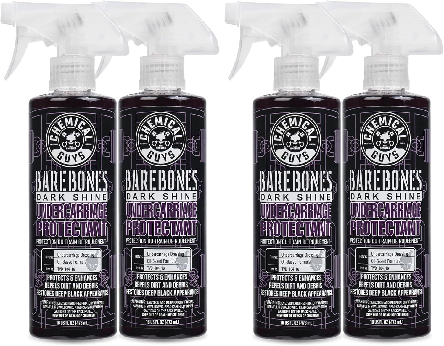 Chemical Guys TVD_104_1602 Bare Bones Premium Dark Shine Spray for Undercarriage, Tires and Trim, Safe for Cars, Trucks, Motorcycles, RVs & More,16 fl oz (4 Pack)