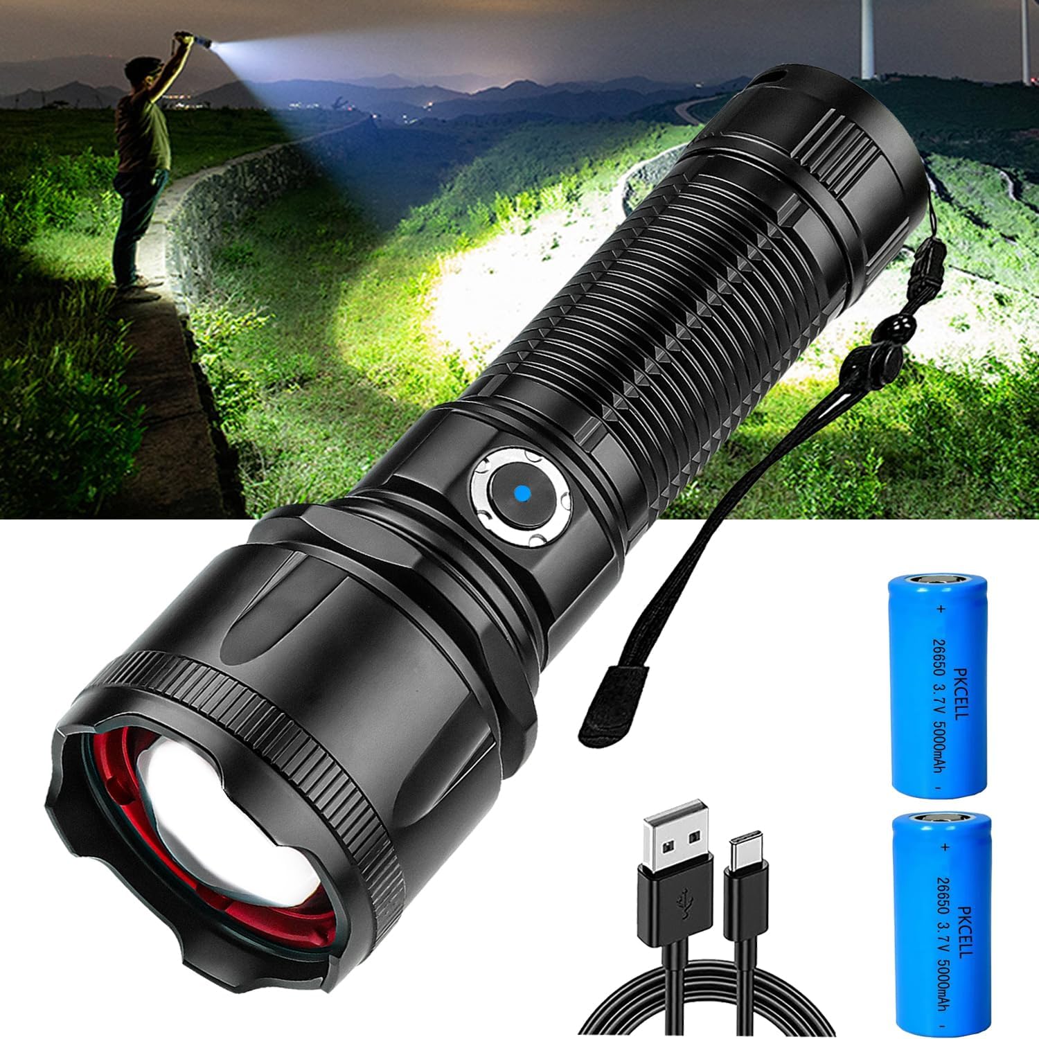 WUBEN C2 Led Zaklamp Oplaadbaar, 2000 Lumen, Extreem Heldere Zaklamp, Tactische Zaklamp Met 7 Modi, IP68 Waterdicht, Zaklamp Voor Noodgevallen, Kamperen, Wandelen