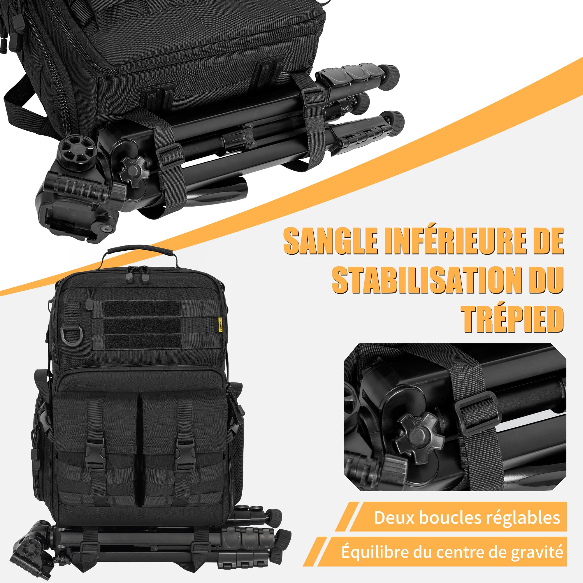 OUUTMEE Sac à Dos pour Appareil Photo avec Compartiment pour Ordinateur Portable, Sac Étanche pour Appareil Photo pour DSLR/SLR Compatible avec Canon, Nikon, Insert Rembourré Amovible