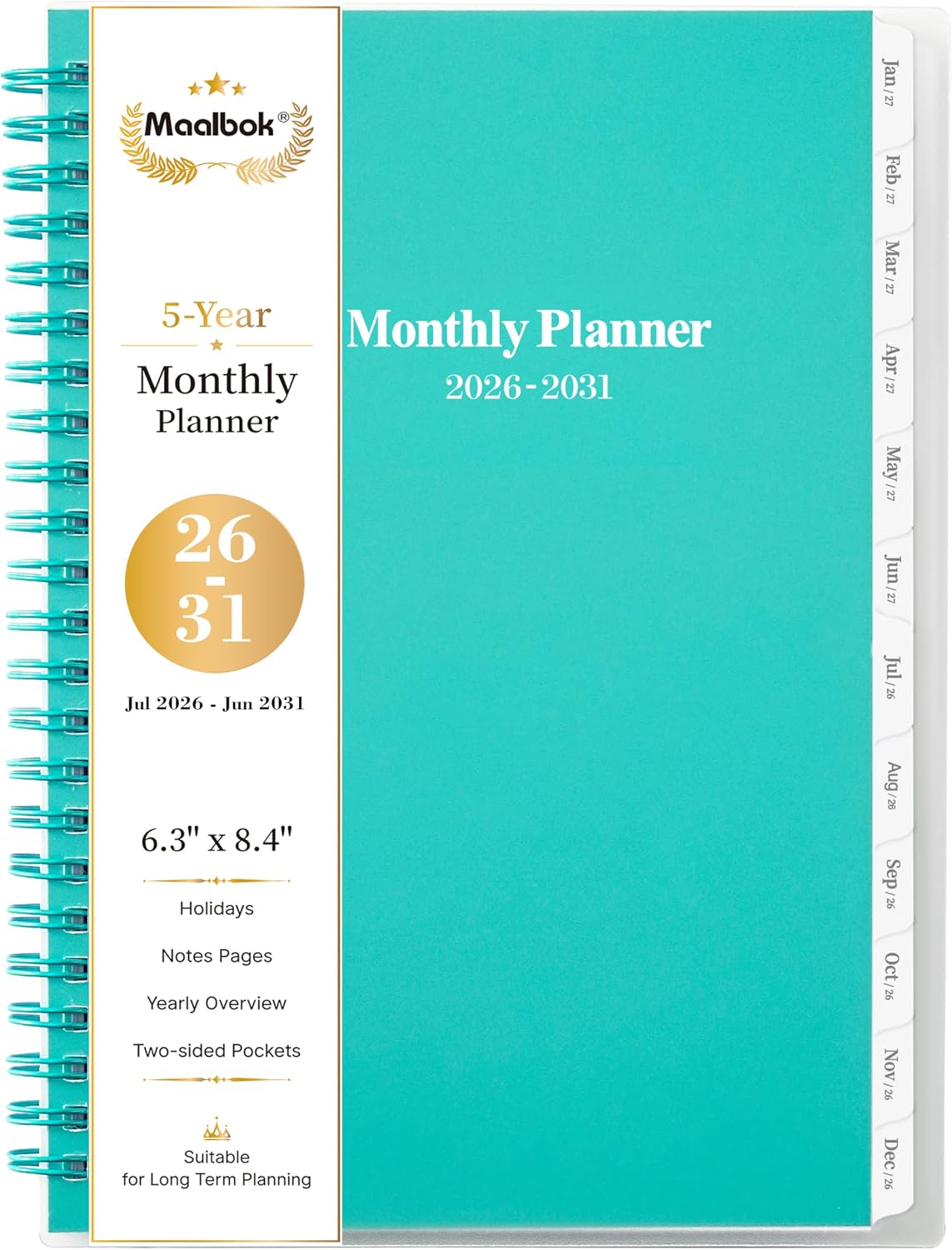 2026-2031 Monthly Planner/Calendar - Jul 2026 - Jun 2031, 5 Year Monthly Planner with Tabs, 6.4" x 8.5", 60 Monthly Planner, Two-Side Pocket, 9 Notes Pages, Suitable for Long-Term Planning - Green