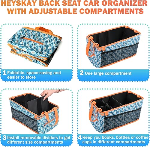 Miniatura 4 de HEYSKAY Organizador de asiento trasero de automóvil con caja de pañuelos organizador de asiento de pasajero, soporte para taza de café, soporte para