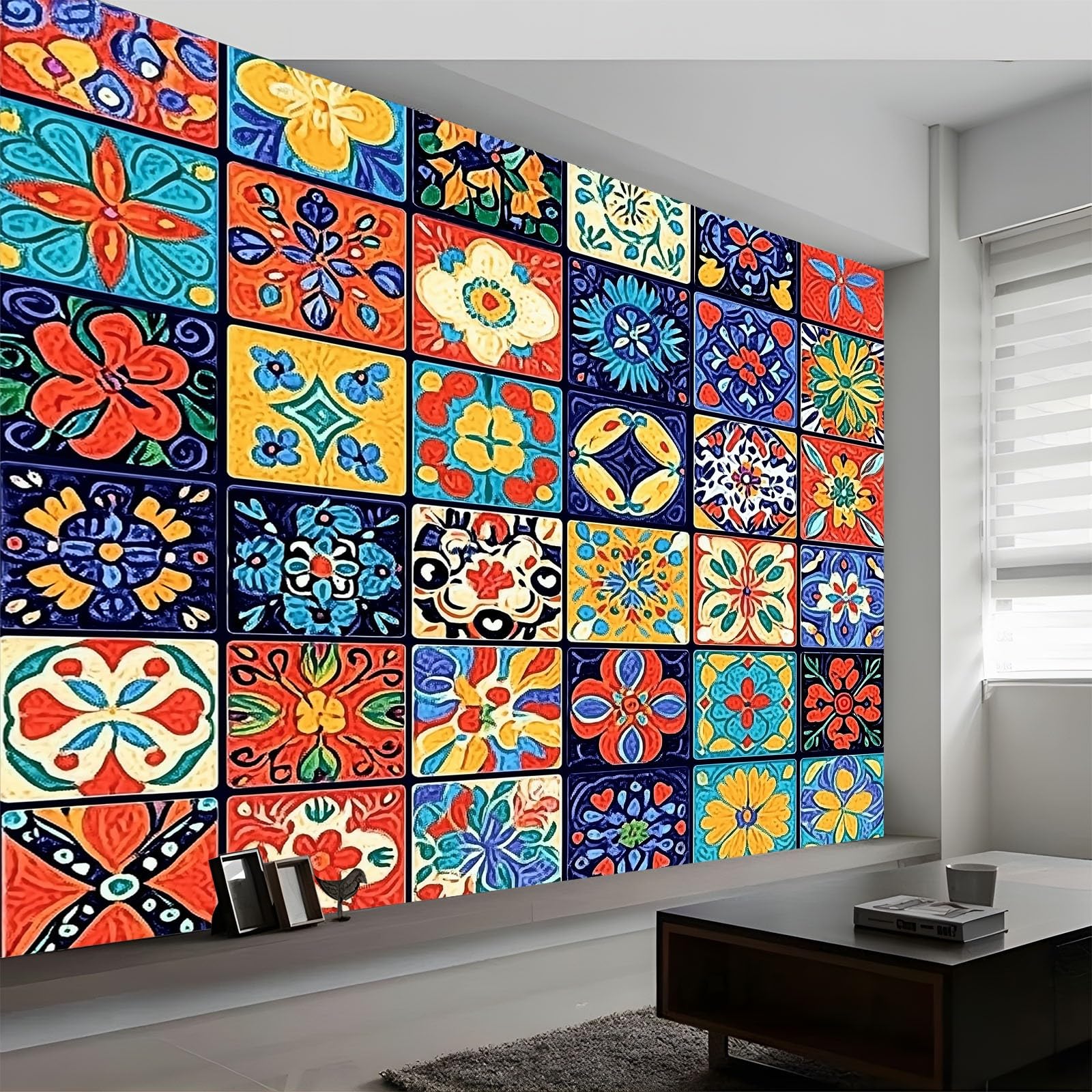 Fototapeta z włókniny, 450 x 280 cm, meksykański geometryczny wzór, tapeta do salonu, nowoczesna tapeta z włókniny, XXL, tapeta ścienna, tapeta z motywem, efekt 3D, dekoracja ścienna, kolor