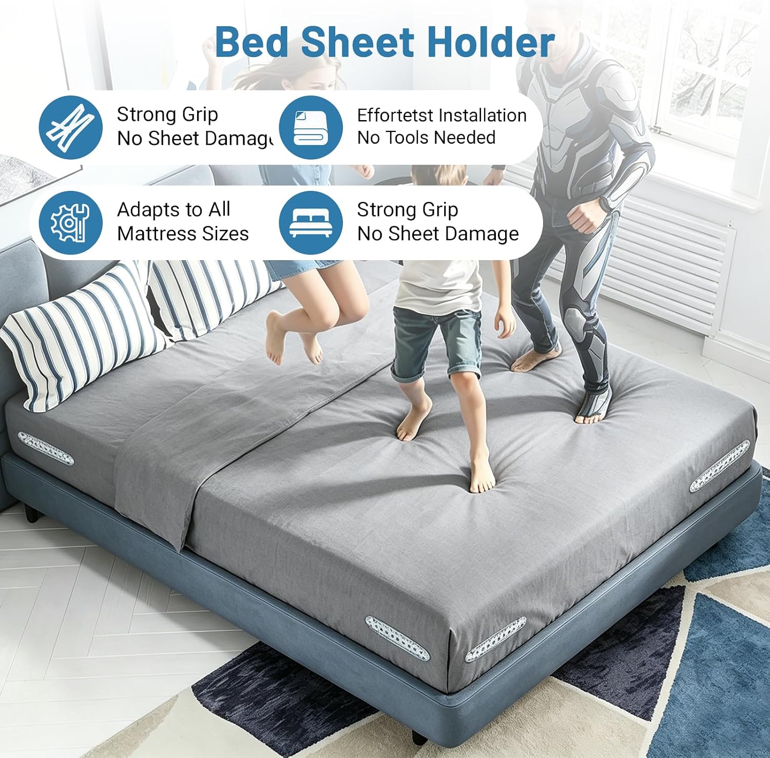 Bed Sheet Holders for Corners, New Upgrade Foldable Fitted Sheet Holders Heavy Duty Sheet Locks Mattress Sheet Fasteners, 4Pcs Sheet Clips Fits Mattress for All Mattress Sizes