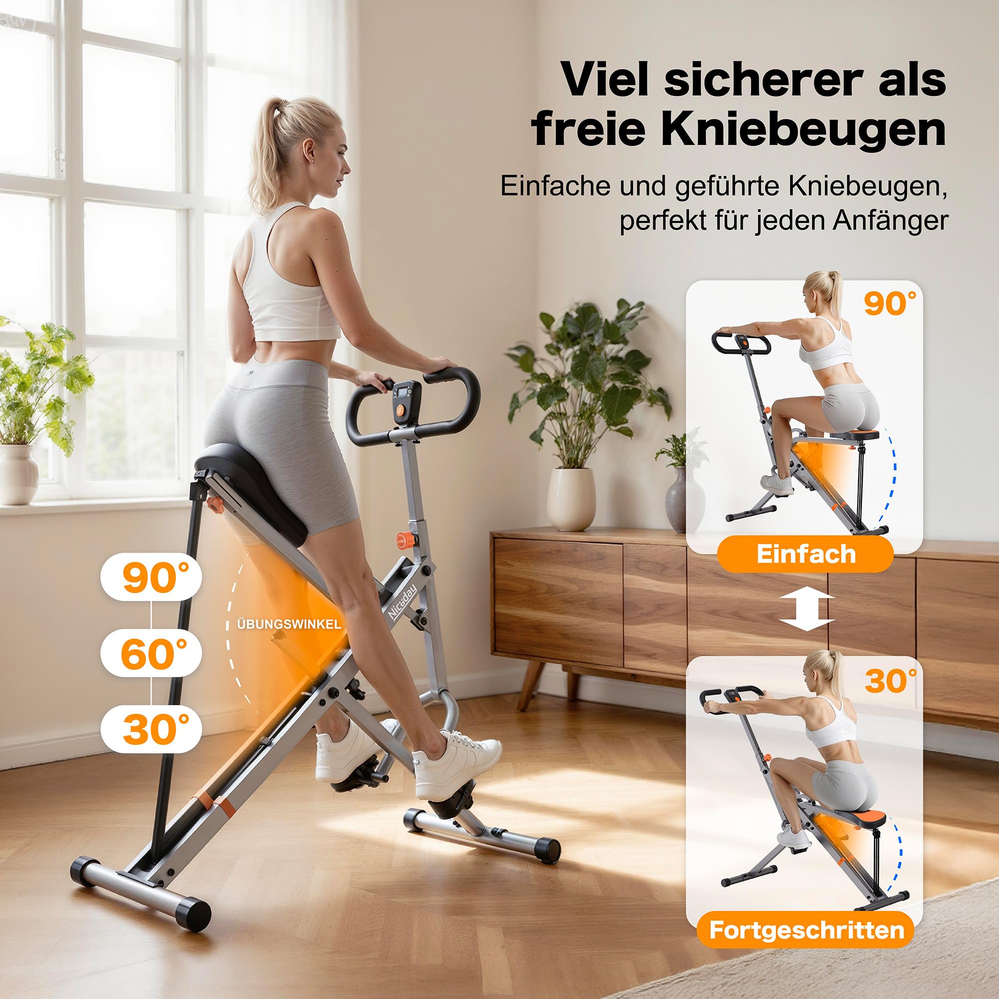 Niceday Squat Maschine für Zuhause – Bauch Beine Po Trainer klappbar & gelenkschonend – Kniebeugen Heimtrainer zum Formen & Straffen – Effektives Ganzkörpertraining – Squat Assist Row Rider