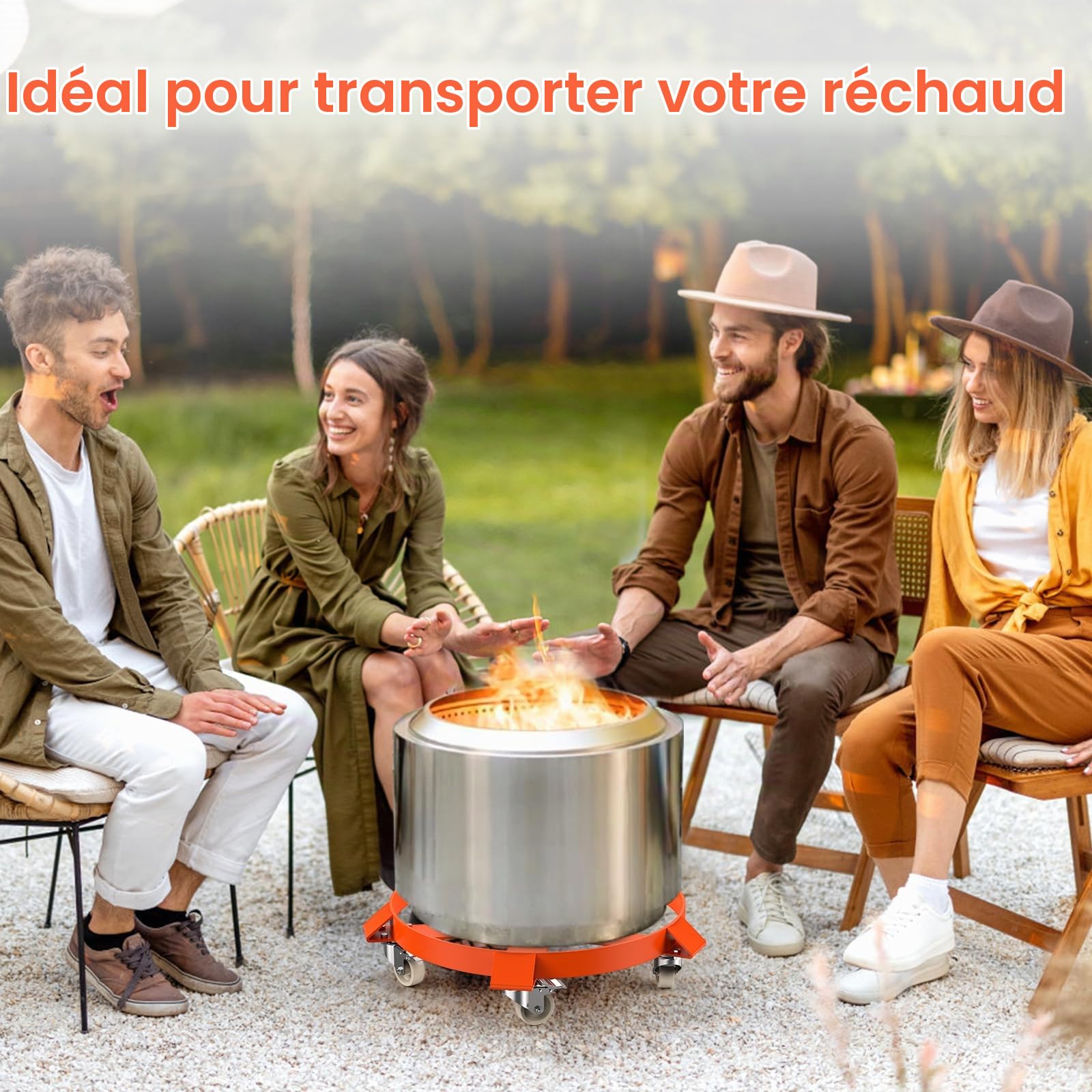 Chariot de transport pour fûts, chariot de transport pour fût métallique de 210 litres, capacité de charge 570 kg, diamètre du fût 60 cm, fût avec 5 roues universelles, plateau roulant en métal