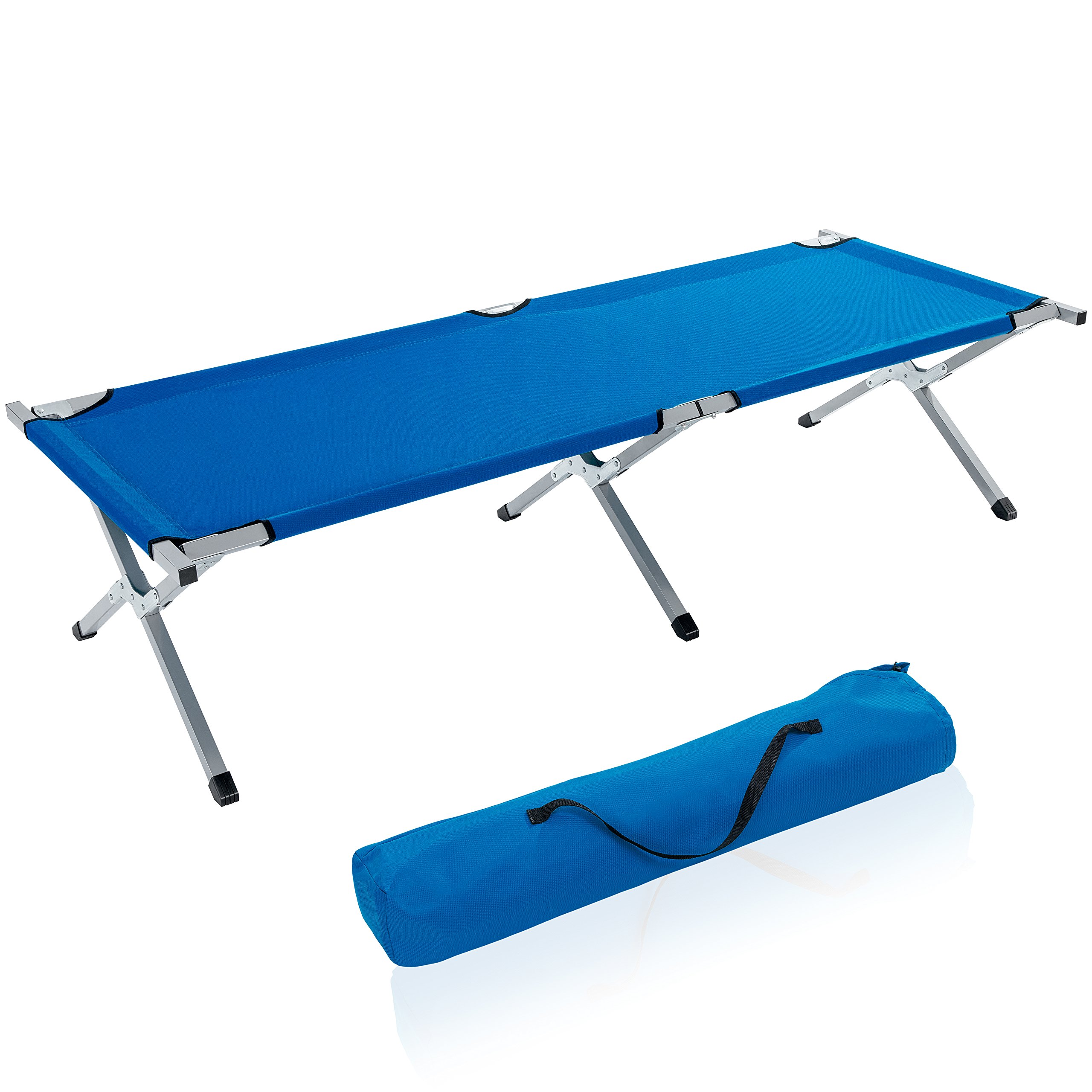 TRESKO XXL łóżko kempingowe, 210 x 72 x 45 cm, metalowa rura, obciążenie do 150 kg, w różnych kolorach (niebieski)