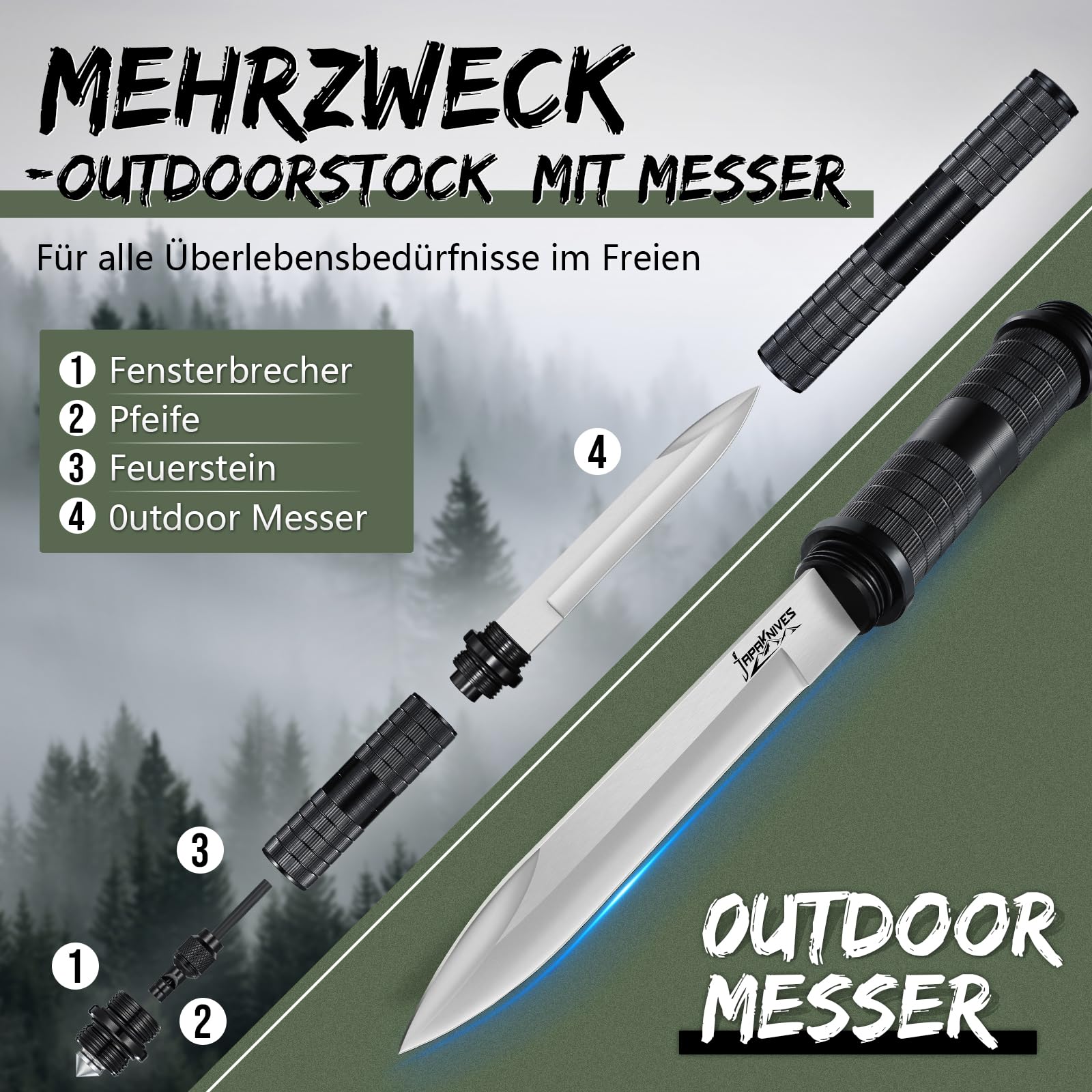 Japaknives Skinner Messer 5 in 1 Survival Messer