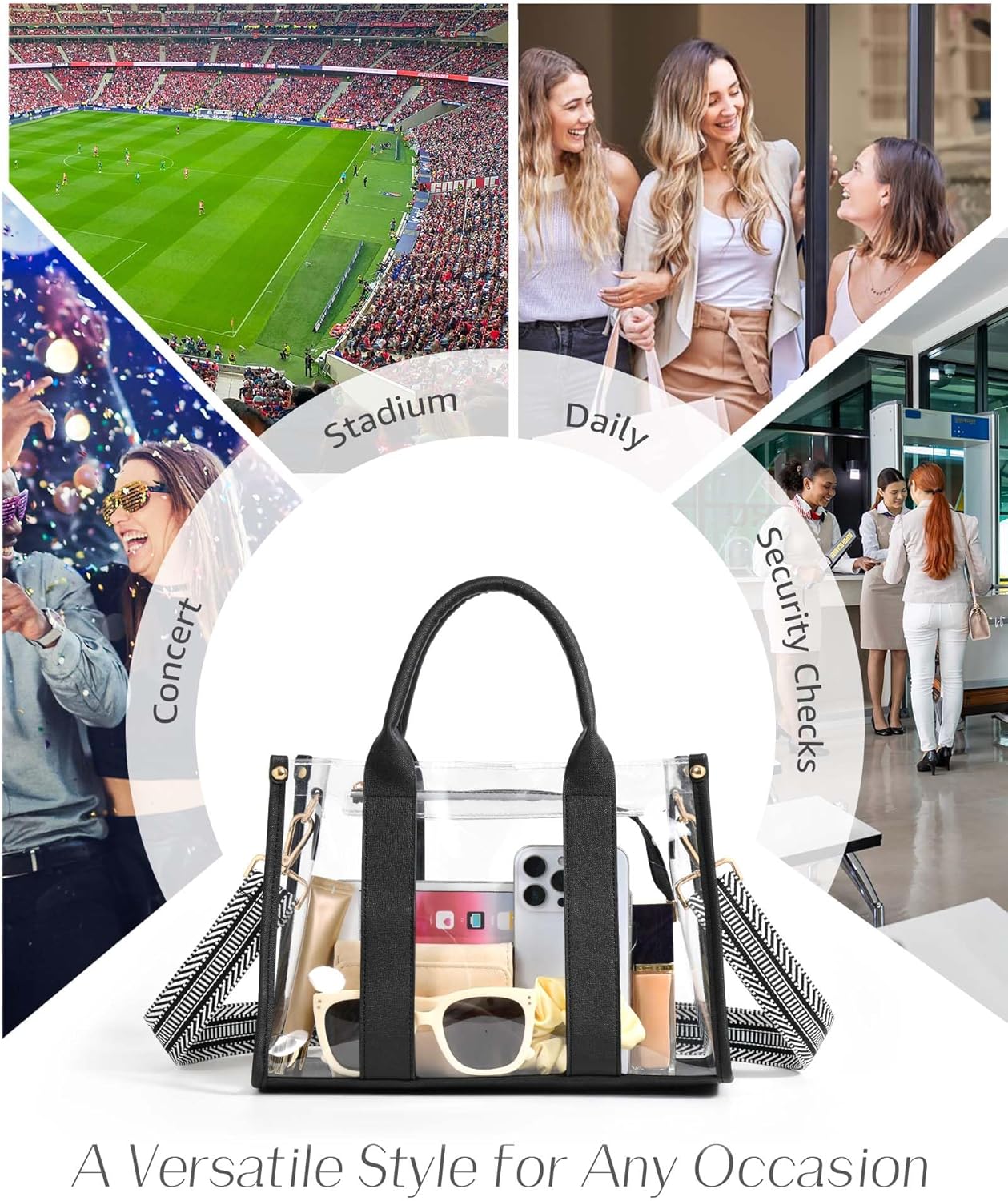 Clear Tote Bags for Women, Clear Bag for Stadium Events with Adjustable Straps, Handbag Purse for Sports Concert Work - Image 7