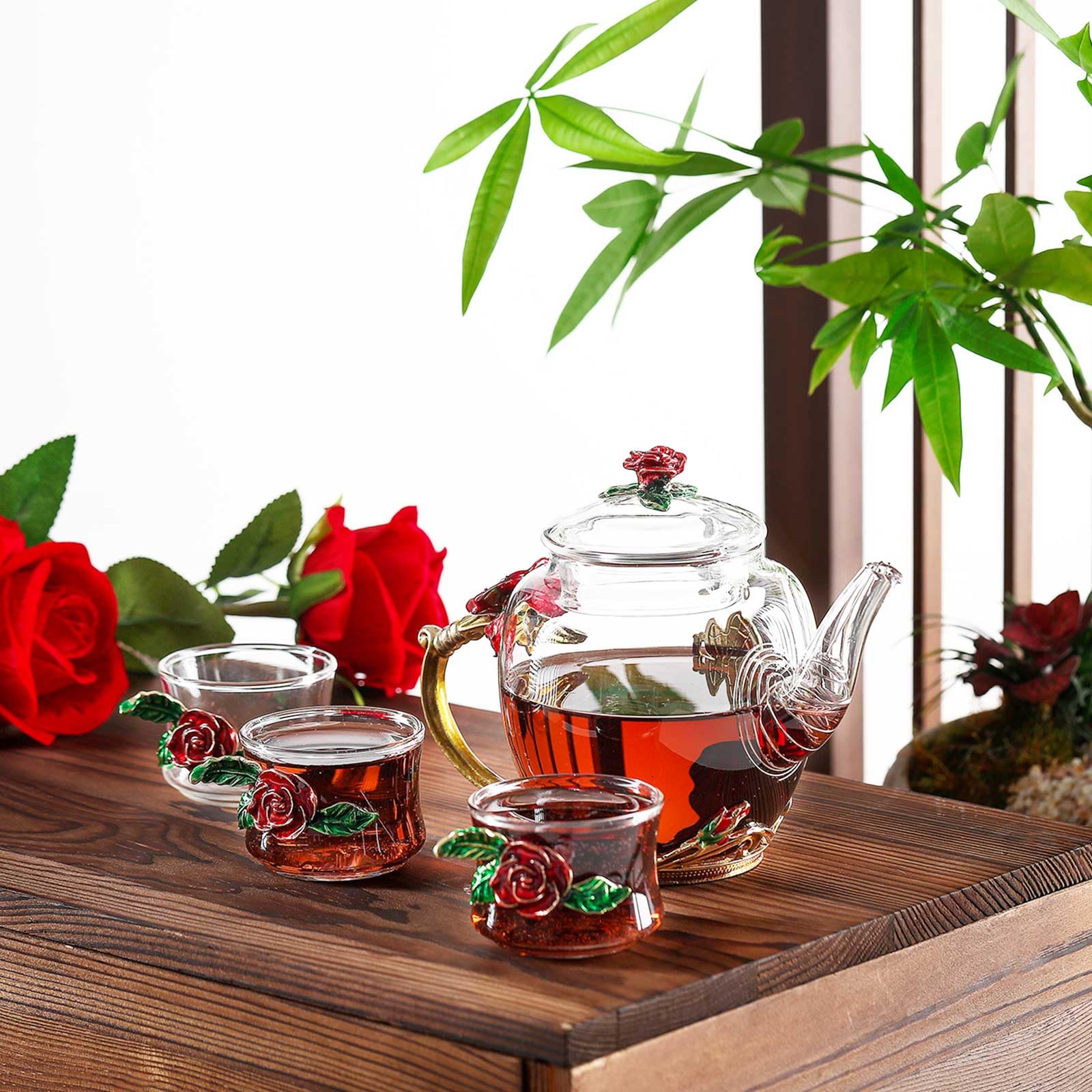 Amazon.com | 7 Pcs Floral Glass Tea Set Women Christmas Teapot Set