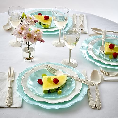 Miniatura 3 de Platos llanos vintage de plástico en relieve para fiesta, 10 piezas, juego de vajilla desechable resistente, 10.75 pulgadas, platos de aspecto de