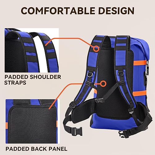 Miniatura 6 de HEETA Mochila impermeable de 40 litros para hombres y mujeres, mochila de senderismo acolchada resistente para kayak, barco, remo, pesca, viajes,