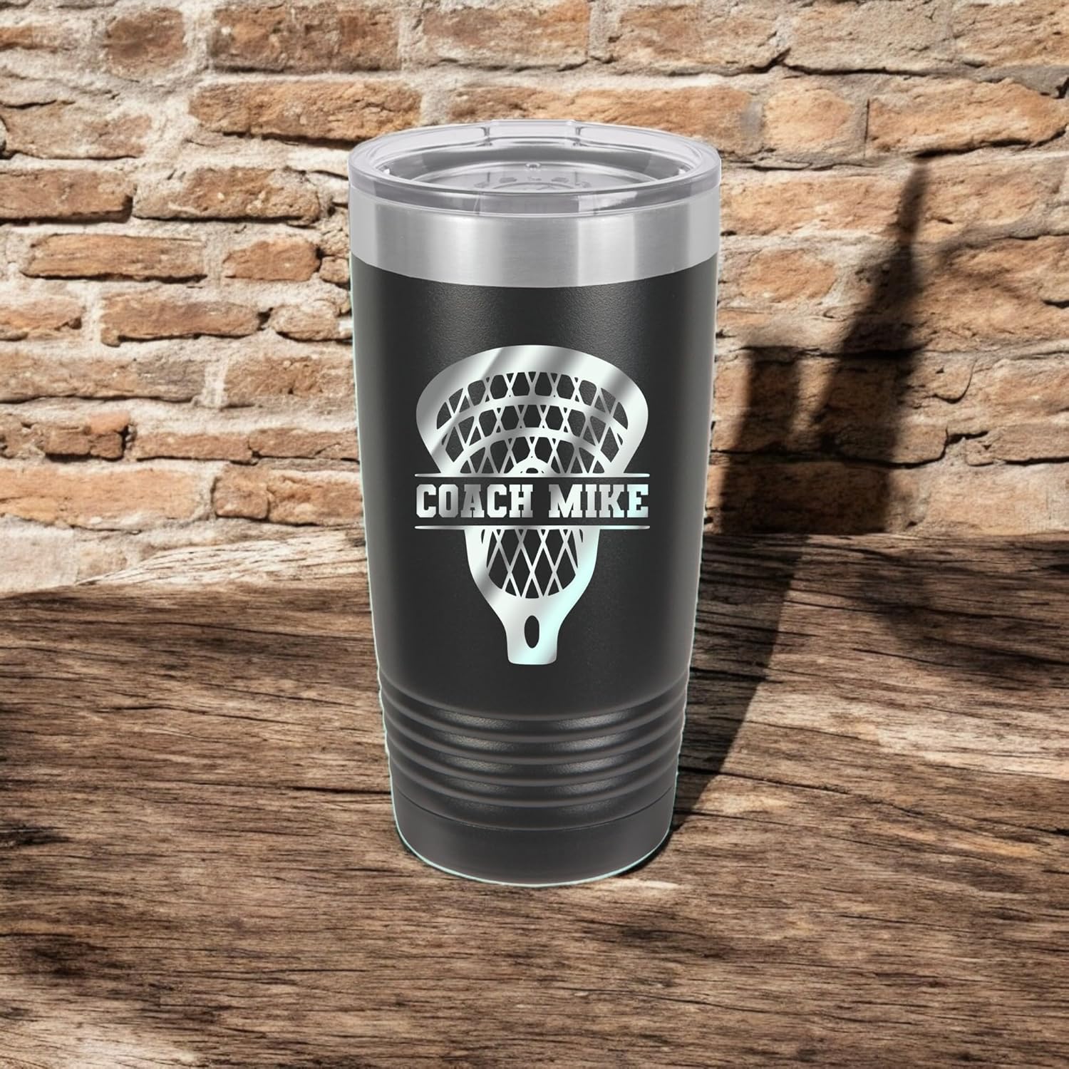 Personalized Lacrosse Player or Fans Tumbler – Stainless Steel 20 oz Tumbler w/Lid – Hot & Cold Drink Use – Custom Laser Engraved – Gift for Coaches, Players & Coffee Lovers (black)