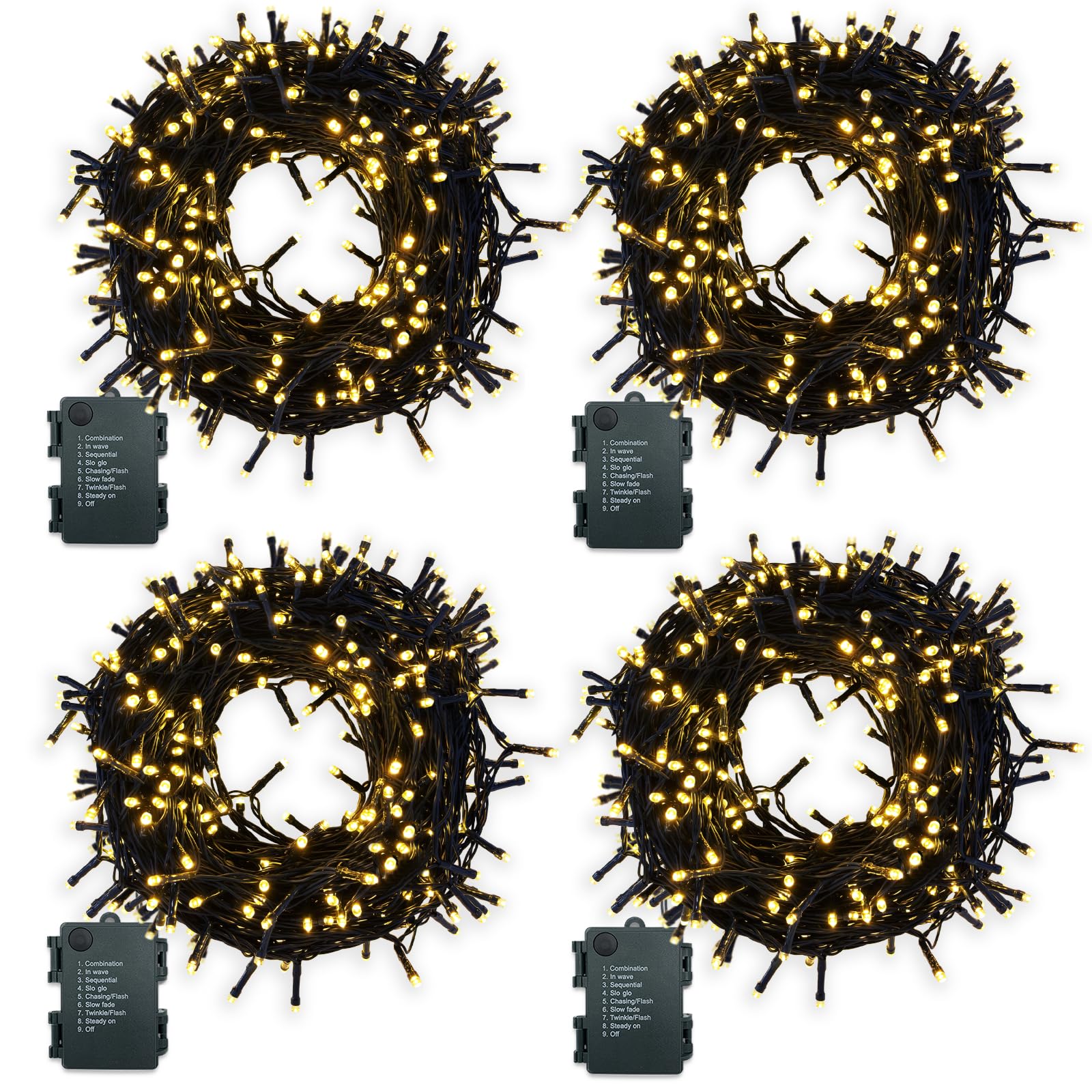 MOLVCE Lichterkette Batterie 4stk 50LEDs 5m LED Lichterkette Außen und Innen mit Timer, 8 Modi Lichterketten Batteriebetrieben für Weihnachten, Garten, Grünes Kabel Wasserdichte, Warmweiß