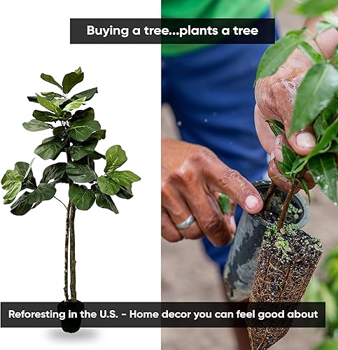 Miniatura 2 de Árbol de higo artificial de hoja de violín de 5 pies, planta artificial, hecho a mano por ciprés y alabastro con troncos de madera real