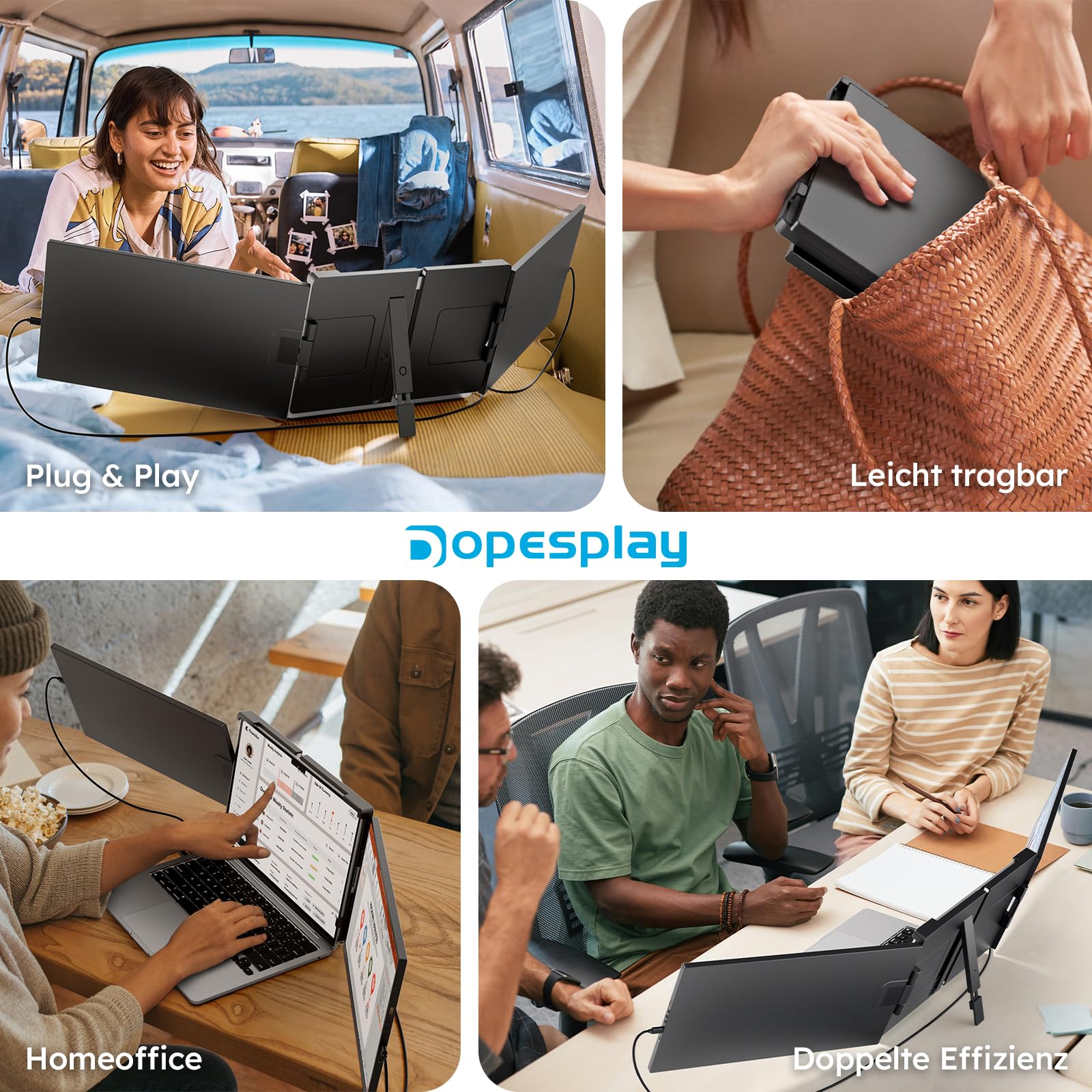 Laptop Screen Extender 15.6", 1080P Triple Laptop Bildschirm Erweiterung | 60Hz Triple Portable Laptop Monitor Erweiterung, mit USB-C/mini HDMI Plug-Play Kompatibel mit 13.3"-17" für Windows/Mac