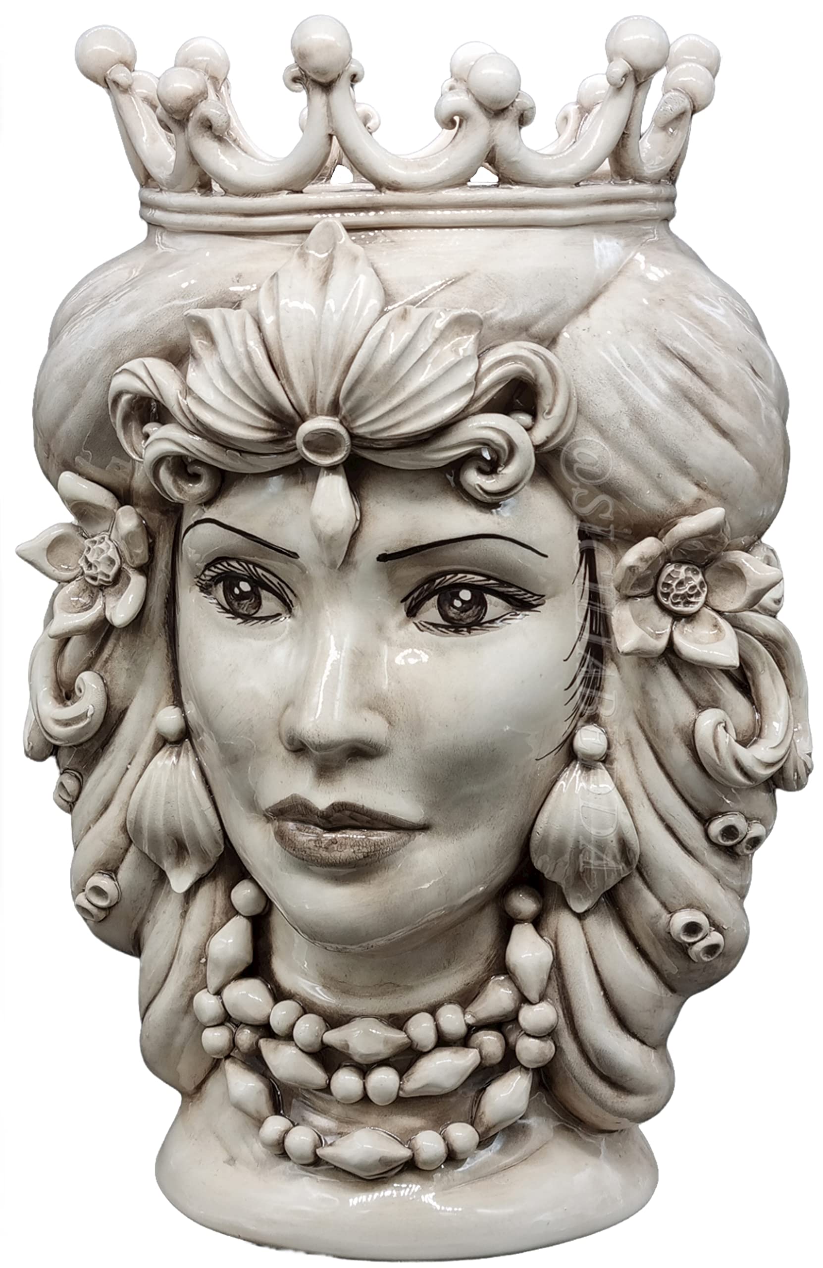 sicilia bedda - TESTE DI MORO IN CERAMICA DI CALTAGIRONE - Realizzate a Mano - Altezza 43 Centimetri - Alta qualità Siciliana (Testa di Moro Donna Fumè)