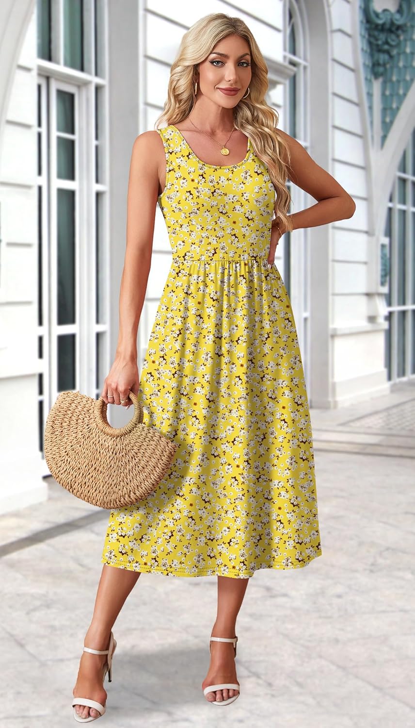 WIHOLL Summer Dresses for Women Flowy Casual Midi Dress Beach Vacation Sundresses with Pockets - Image 4