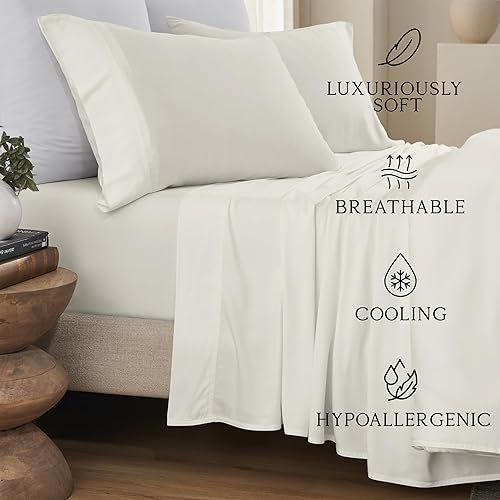 Miniatura 2 de KARISSA MAE Juego de sábanas de viscosa de bambú refrescante tamaño King  100% cultivadas orgánicamente  Bolsillo profundo de 18"  Sedoso, suave e