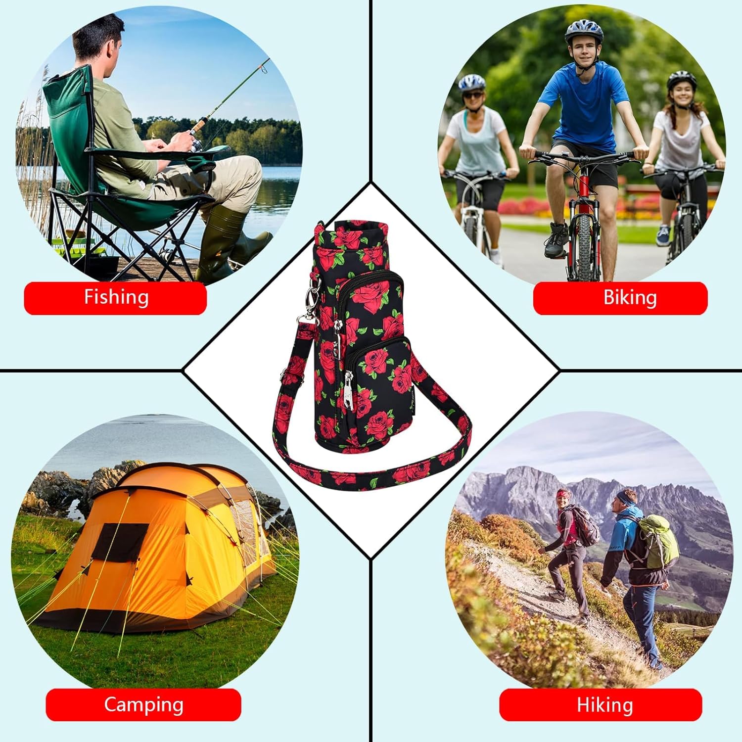 Betsey Johnson Insulated Water Bottle Pouch Holder Carrier Crossbag with Adjustable Shoulder Strap - Lightweight Polyester Accessories with Pockets Good for Hiking Sports - Image 7