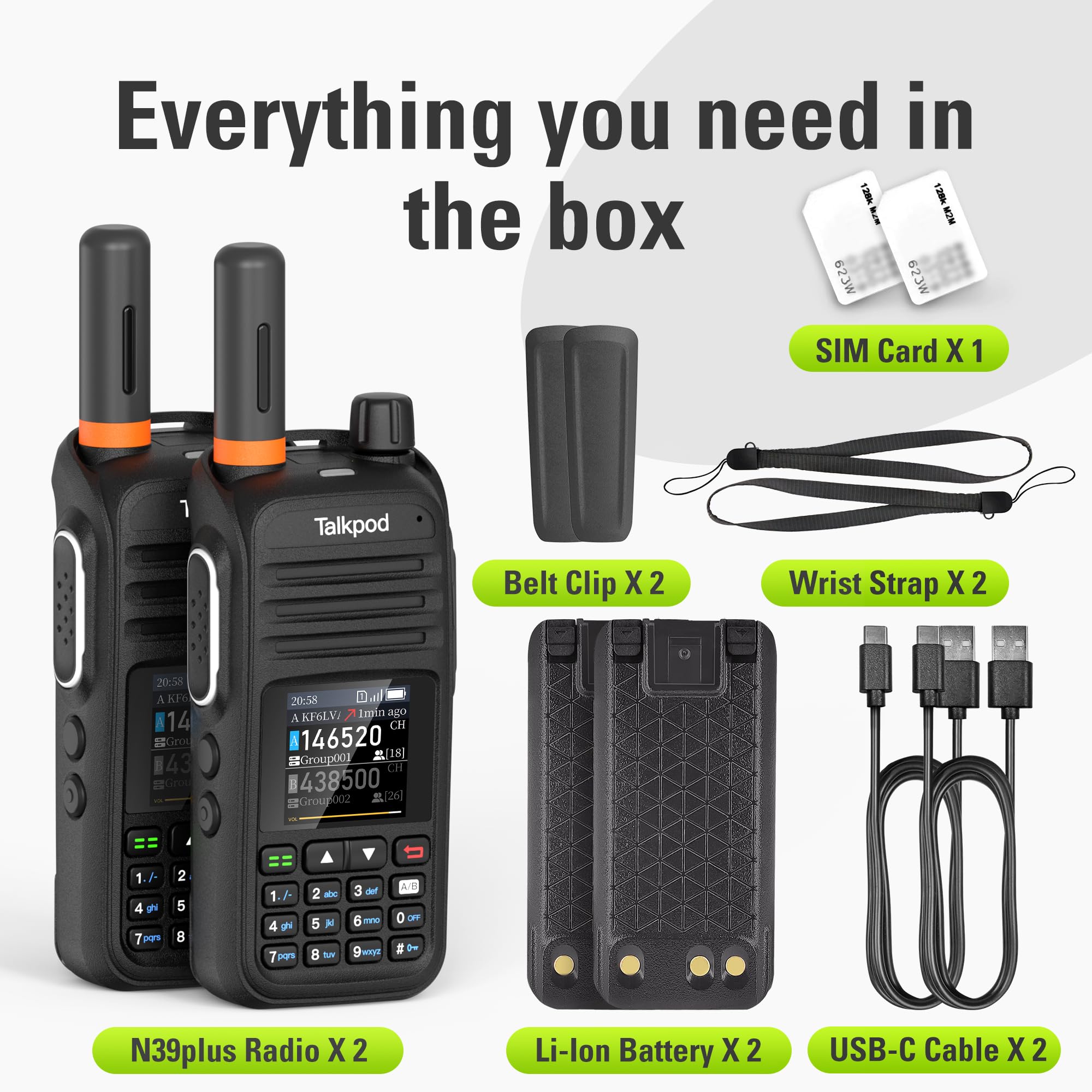 Talkpod N39plus Nationwide Walkie Talkies with Sim Cards, Handheld PoC Two Way Radios Unlimited Range, 2 Pack (Black) — view 7