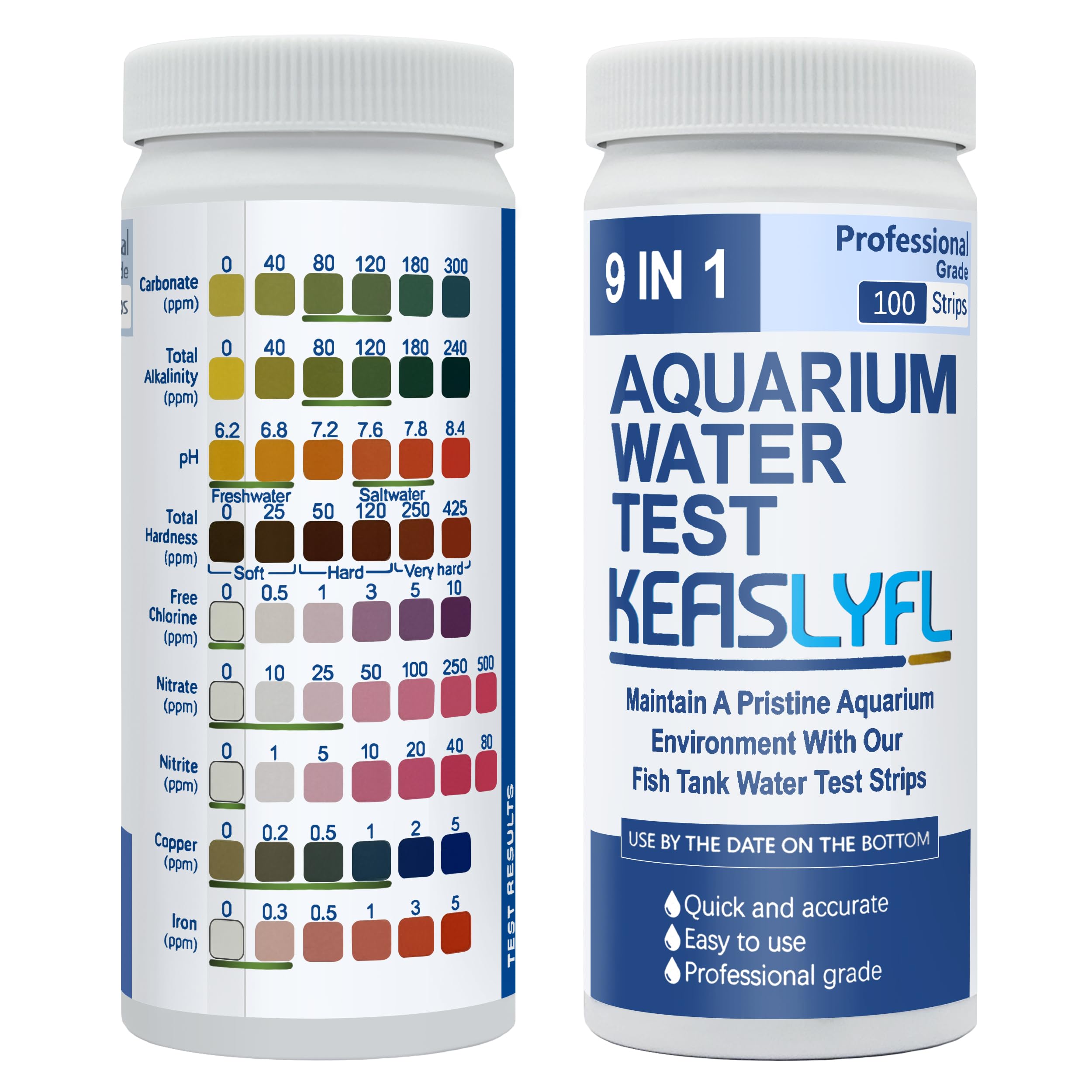 Kit de prueba de acuario con eBook-100 tiras 9 en 1, kit de prueba de agua salada y agua dulce para acuario, estanque y pecera, prueba de carbonato, alcalinidad, pH, dureza, cloro libre, nitrato,