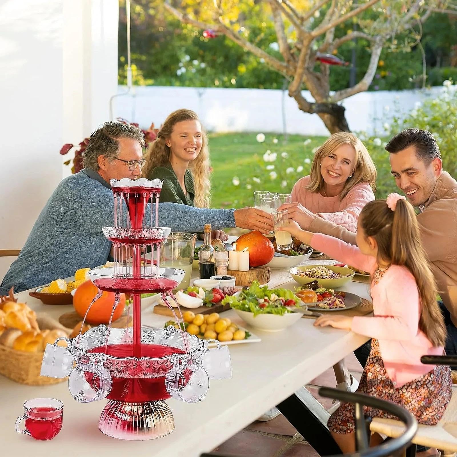Fuente de cóctel con base LED y 5 tazas, dispensador eléctrico de bebidas para bodas, fiestas, celebraciones, bares en casa