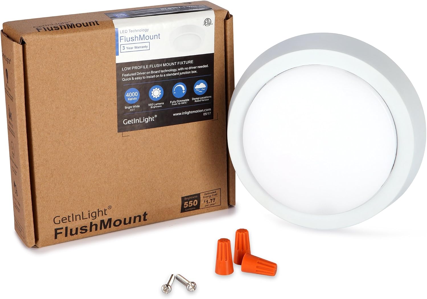 GETINLIGHT 5 Inch Flush Mount LED Ceiling Light with ETL Listed, Bright White 4000K, Matte White Finish, IN-0302-1-WH-40