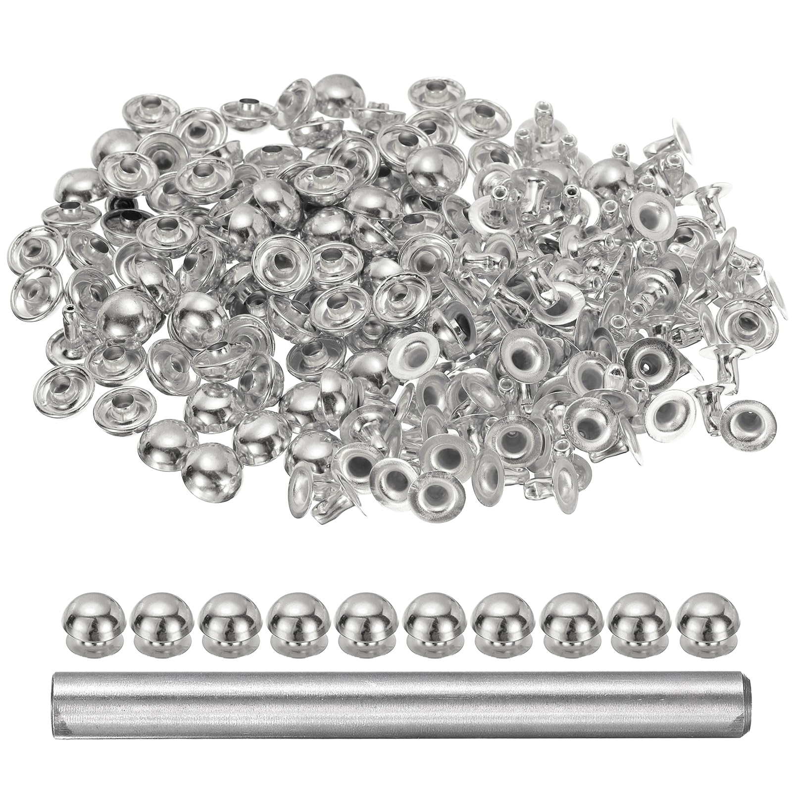 sourcing map 100pcs Round Dome Leather Rivets 9mm Leather Rivets Rapid Punk Spikes Leathercraft Decoration with Hole Punch for Rock Nailheads Clothing Belts Bags Shoes, Silver โ image 1