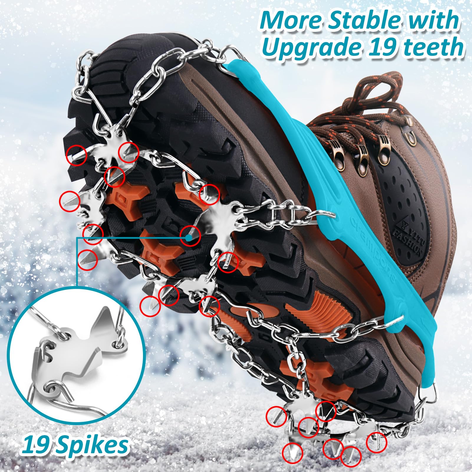 WIN.MAX Ramponi da Ghiaccio a 19 Denti Tacchette da Ghiaccio in Acciaio Inossidabile Spikes Neve Ramponi Portabile con Ottimo Grip per Picco di Ghiaccio Escursionismo Moutaineering